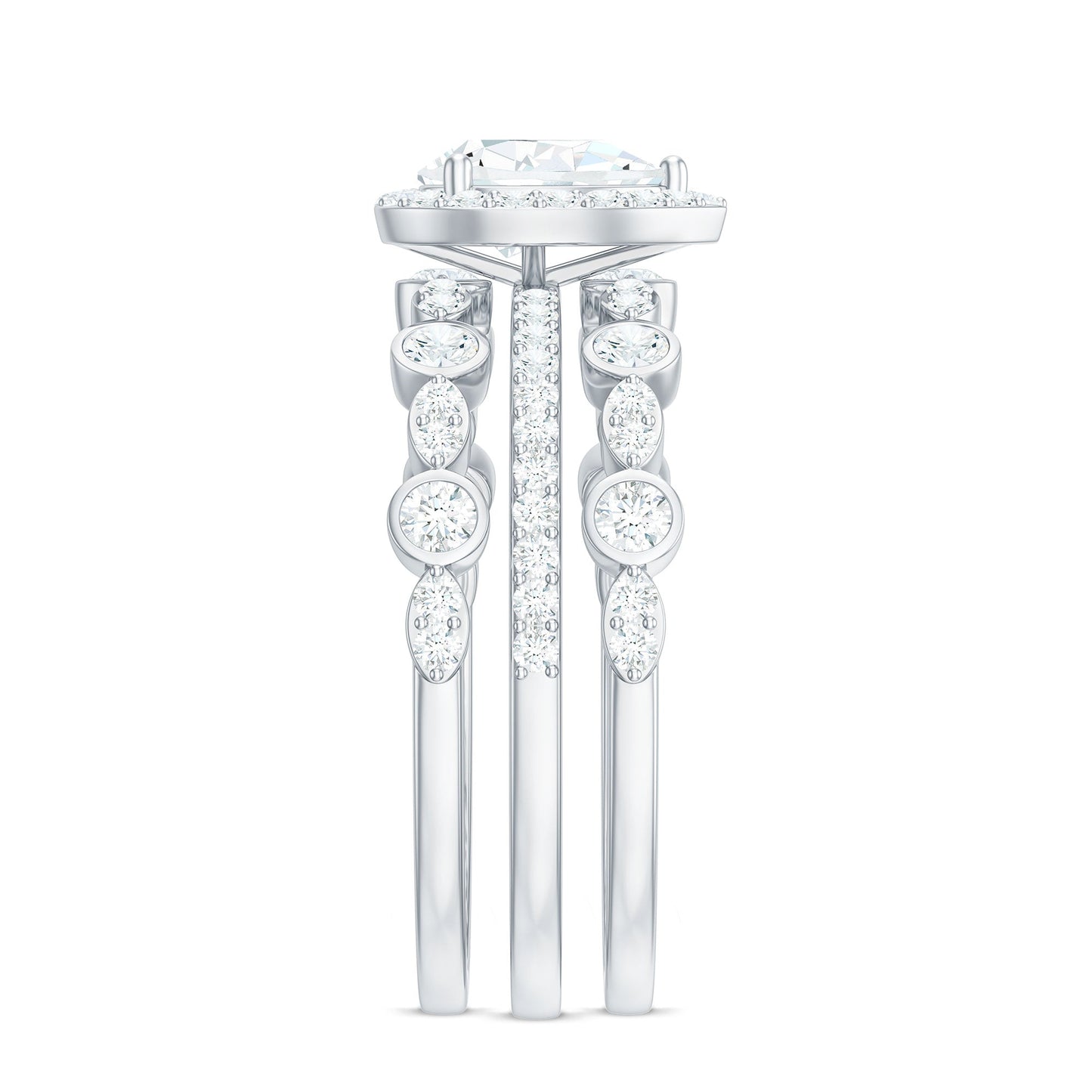 Pear Shaped Moissanite Engagement Ring with 2 Enhancers
