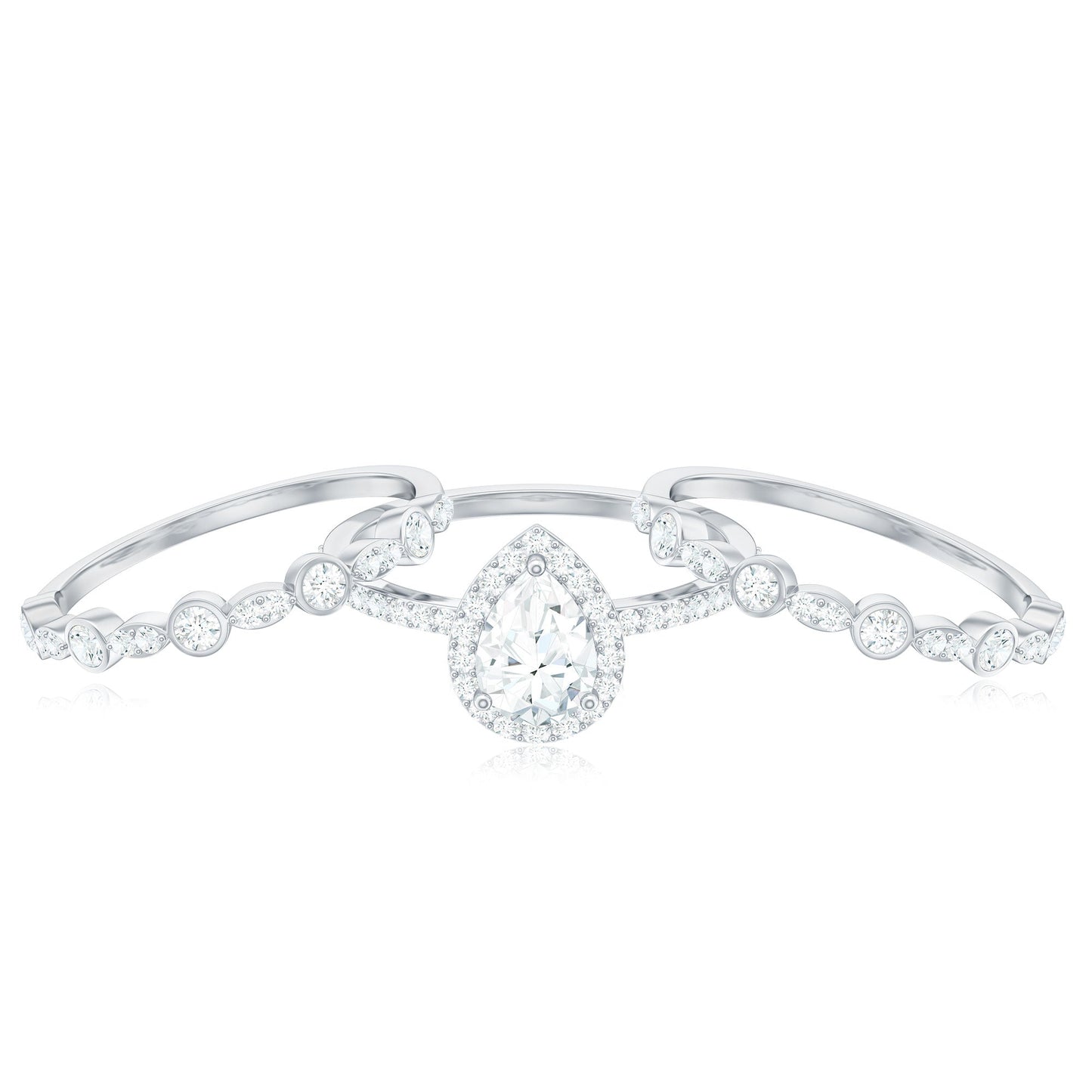 Pear Shaped Moissanite Engagement Ring with 2 Enhancers