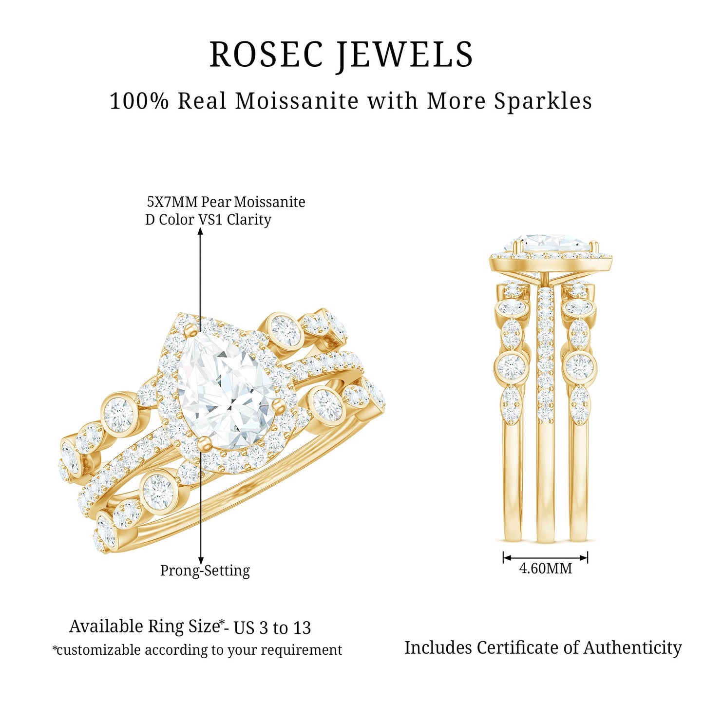 Pear Shaped Moissanite Engagement Ring with 2 Enhancers