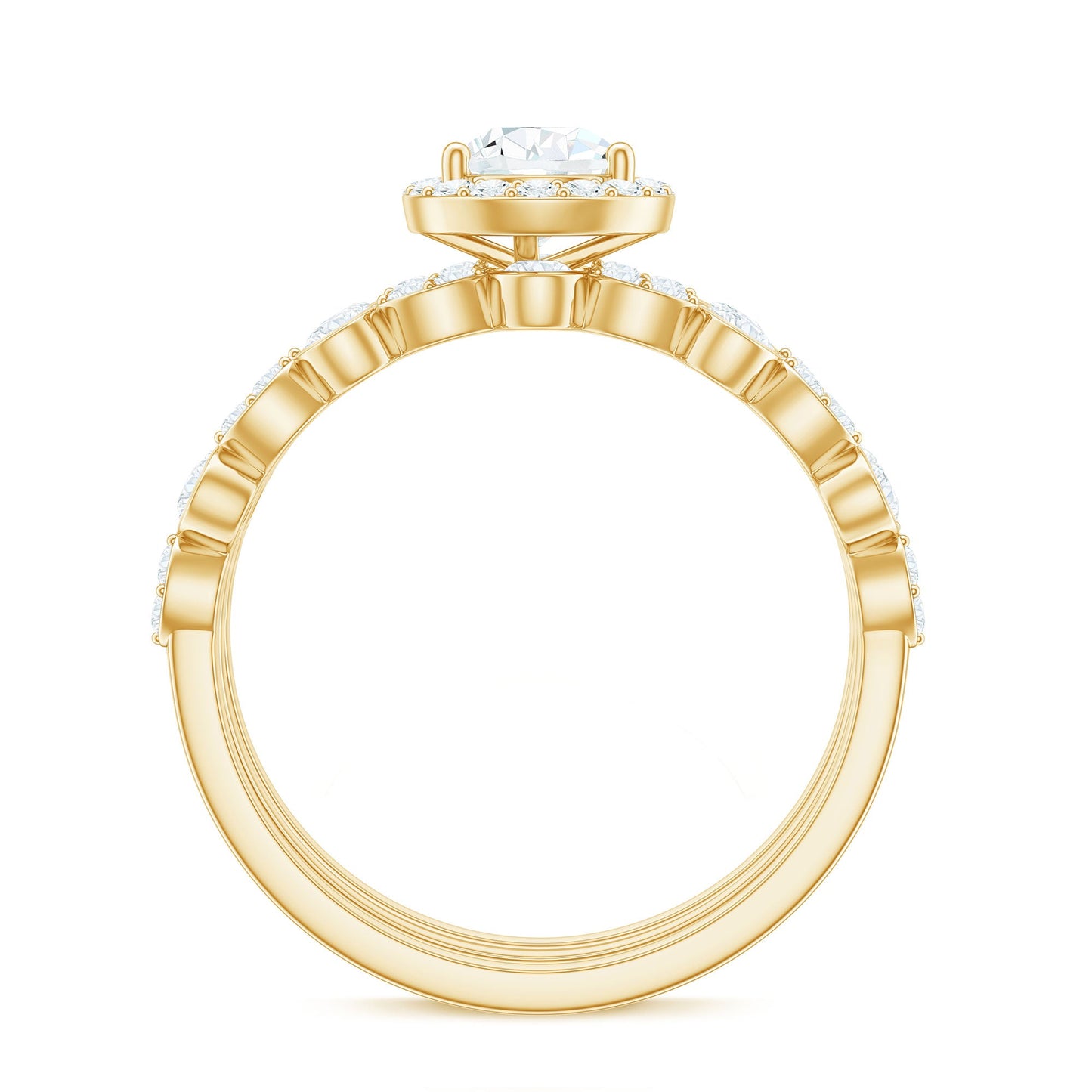 Pear Shaped Moissanite Engagement Ring with 2 Enhancers