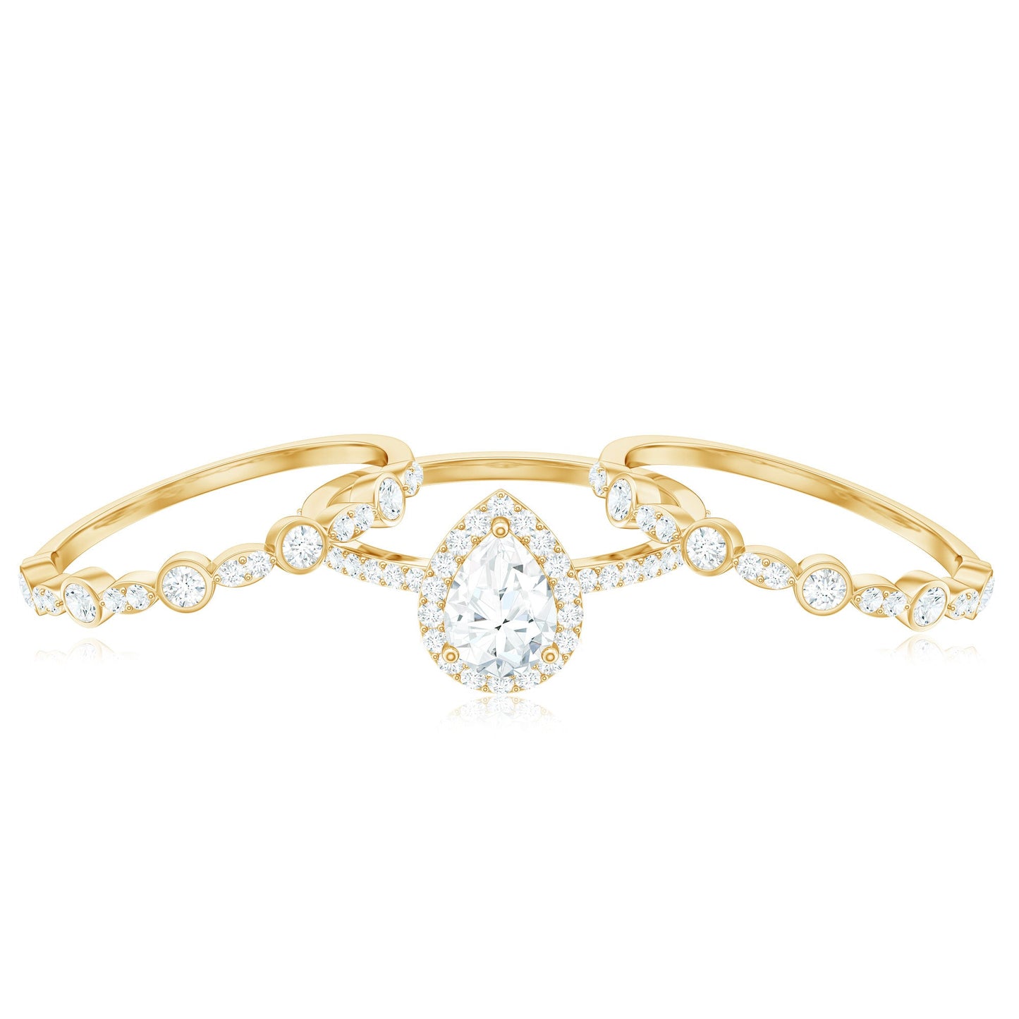 Pear Shaped Moissanite Engagement Ring with 2 Enhancers