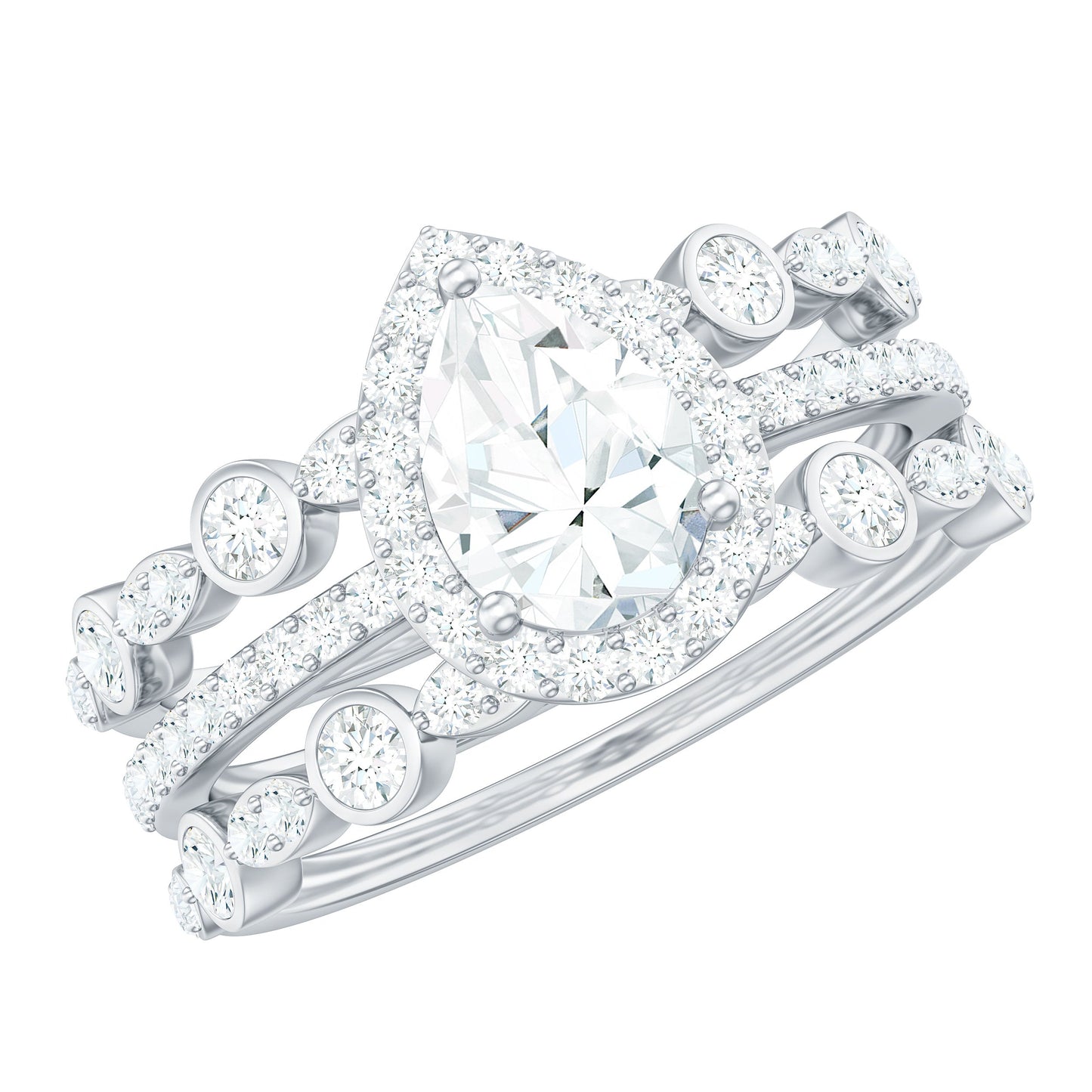Pear Shaped Cubic Zirconia Trio Wedding Ring Set for Women