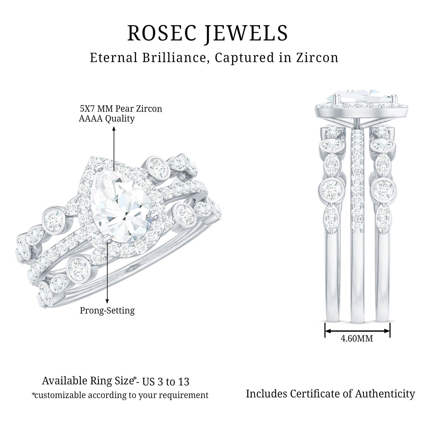 Pear Shaped Cubic Zirconia Trio Wedding Ring Set for Women