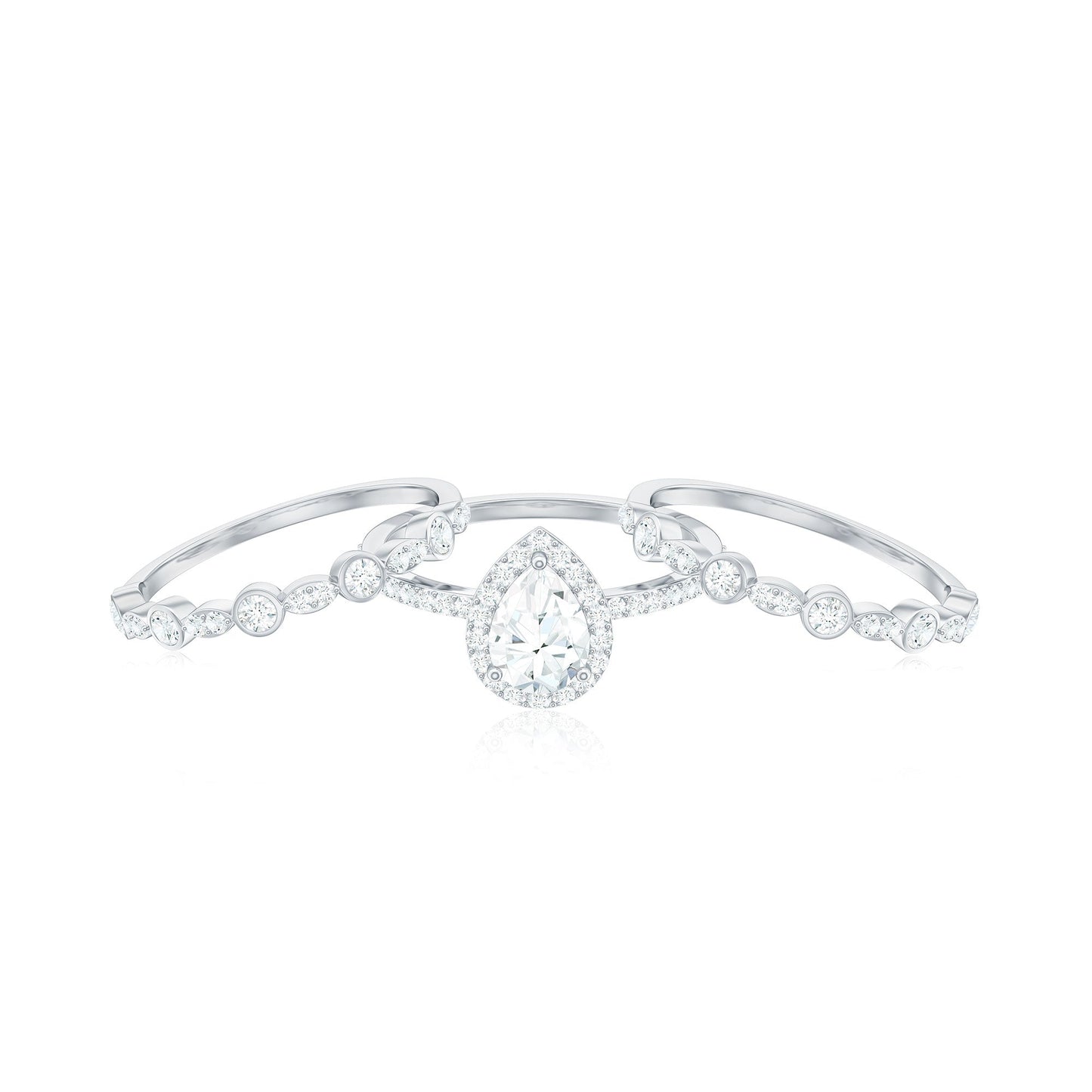 Pear Shaped Cubic Zirconia Trio Wedding Ring Set for Women