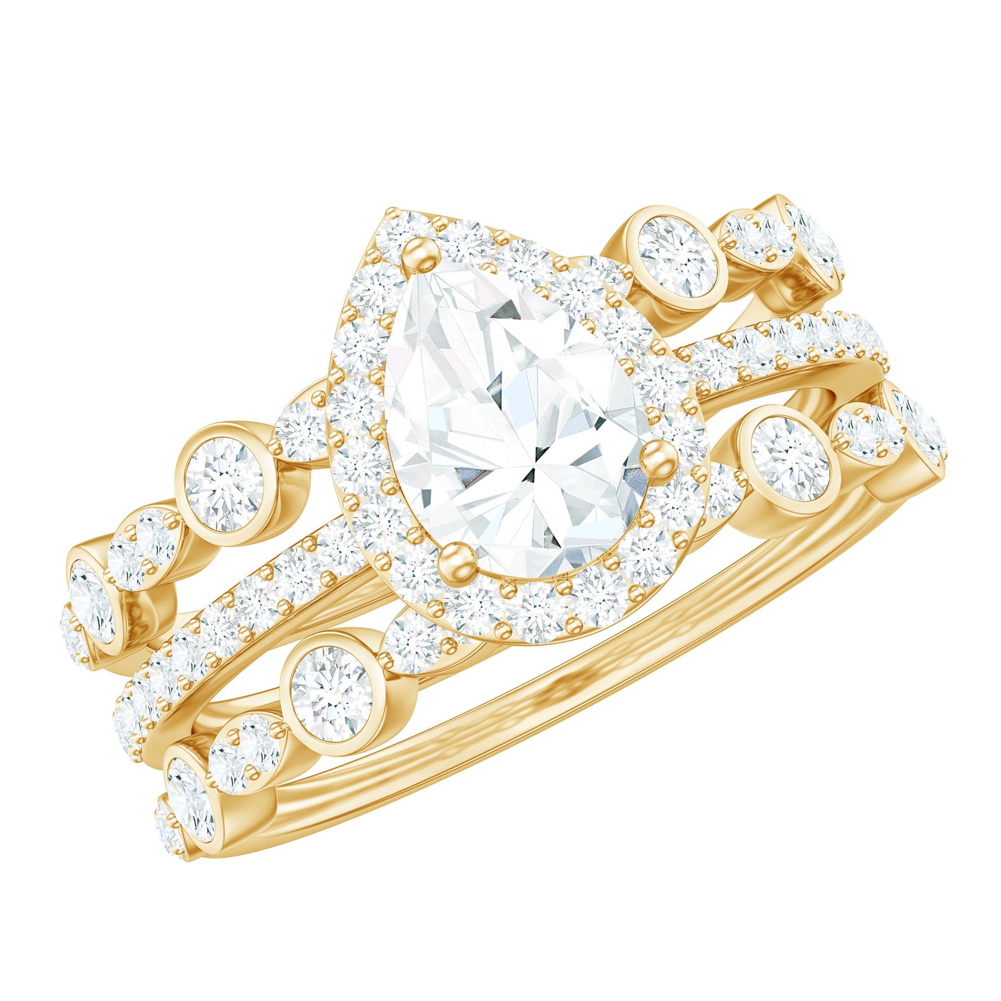Pear Shaped Cubic Zirconia Trio Wedding Ring Set for Women