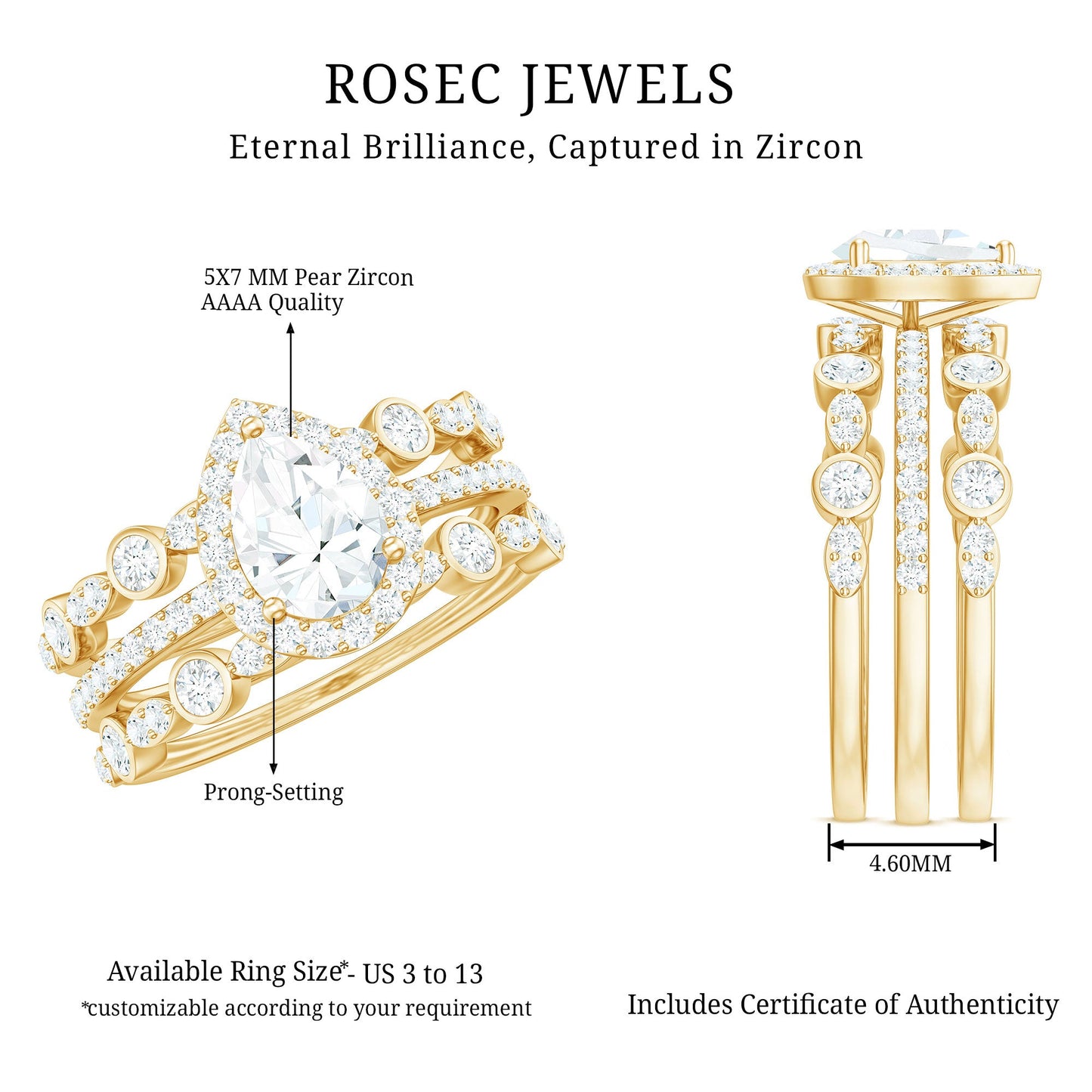 Pear Shaped Cubic Zirconia Trio Wedding Ring Set for Women