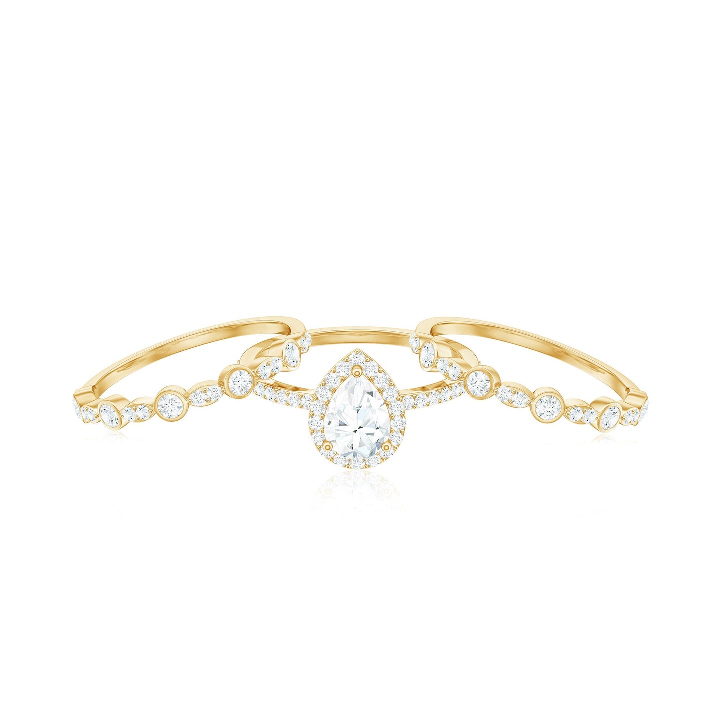 Pear Shaped Cubic Zirconia Trio Wedding Ring Set for Women