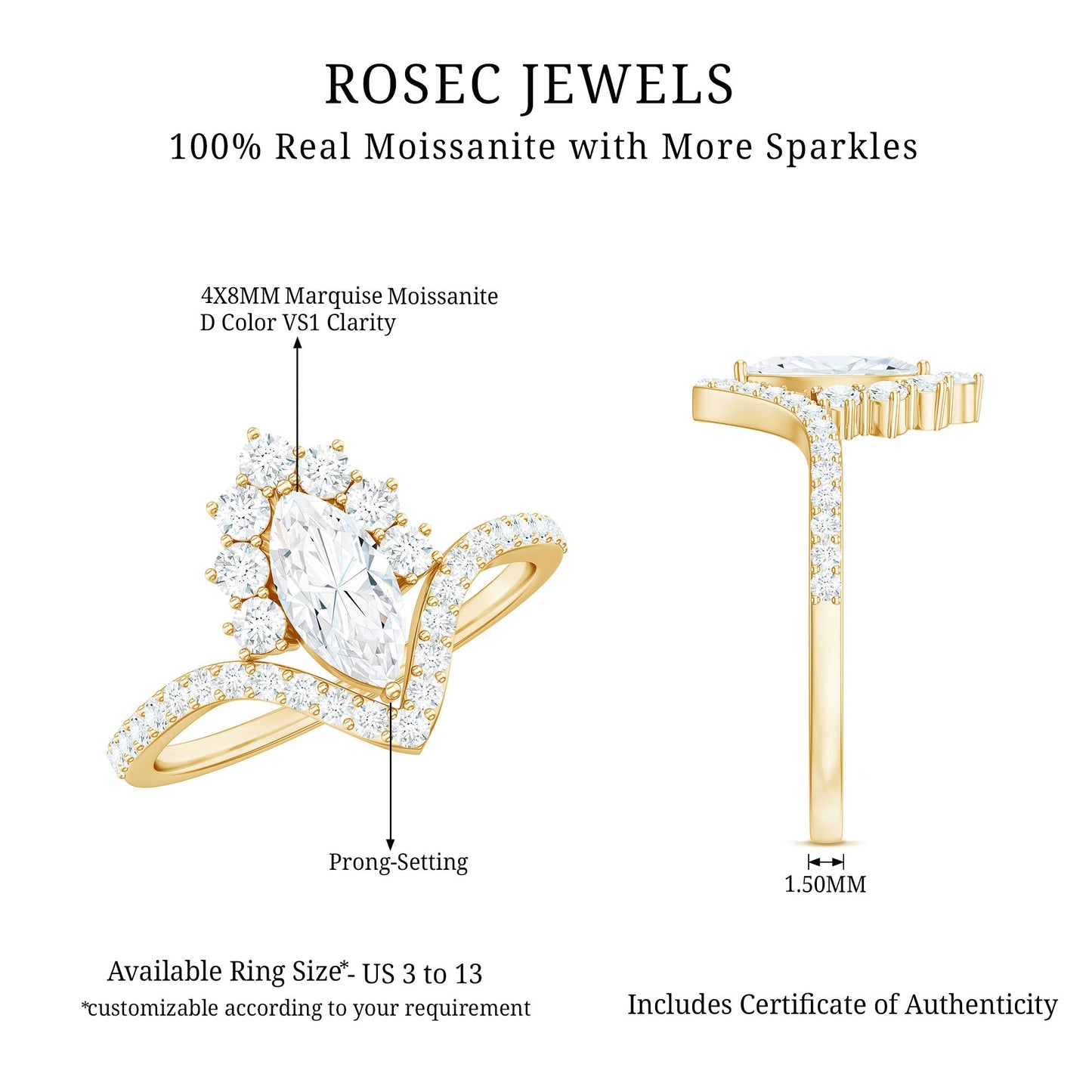 Marquise Cut Moissanite Designer Engagement Ring