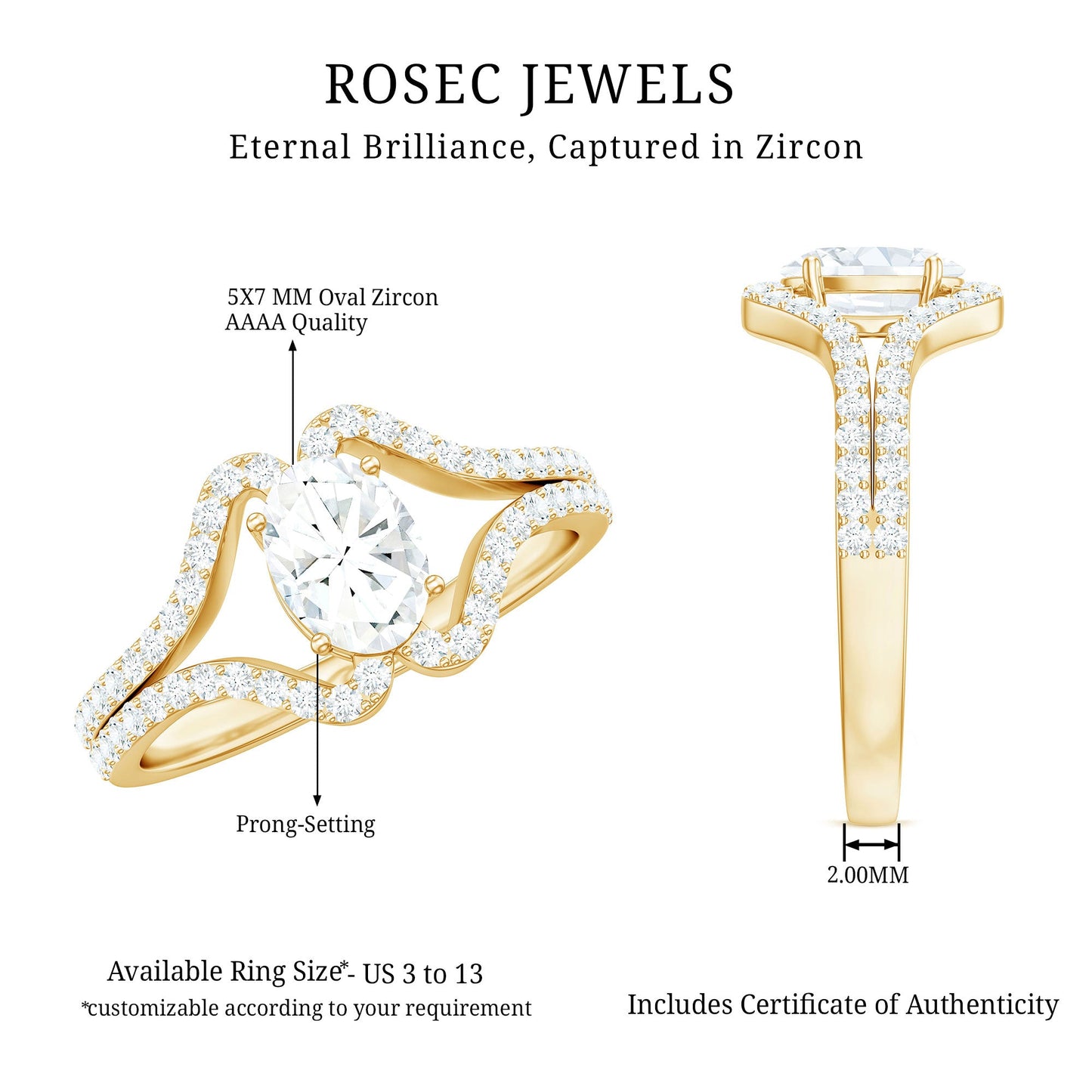 2.25 CT Oval Cut Zircon Engagement Ring with Split Shank