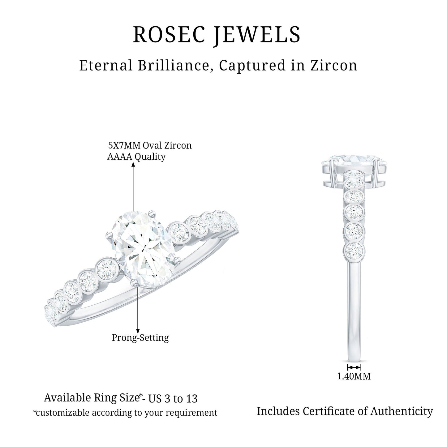 1.75 CT Prong Set Oval Cubic Zirconia Solitaire Engagement Ring
