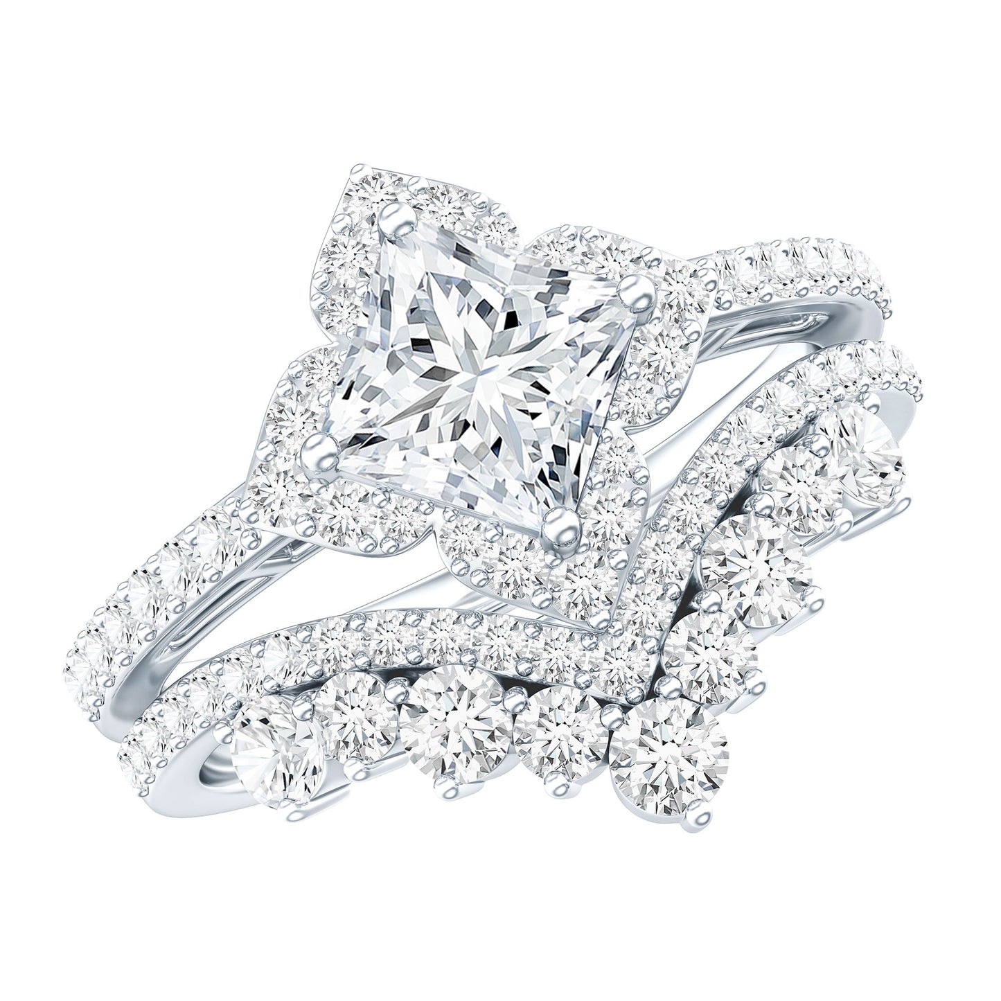 Princess Cut Moissanite Bridal Wedding Ring Set for Women