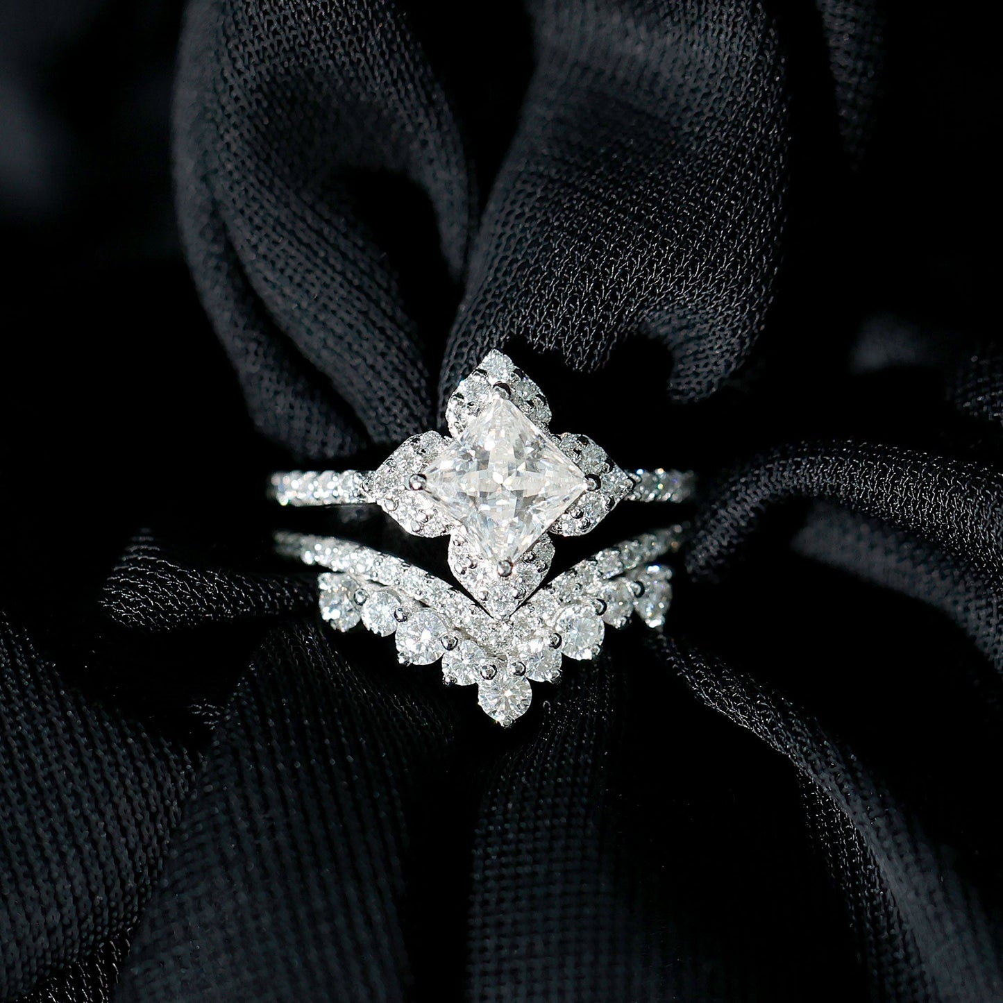 Princess Cut Moissanite Bridal Wedding Ring Set for Women