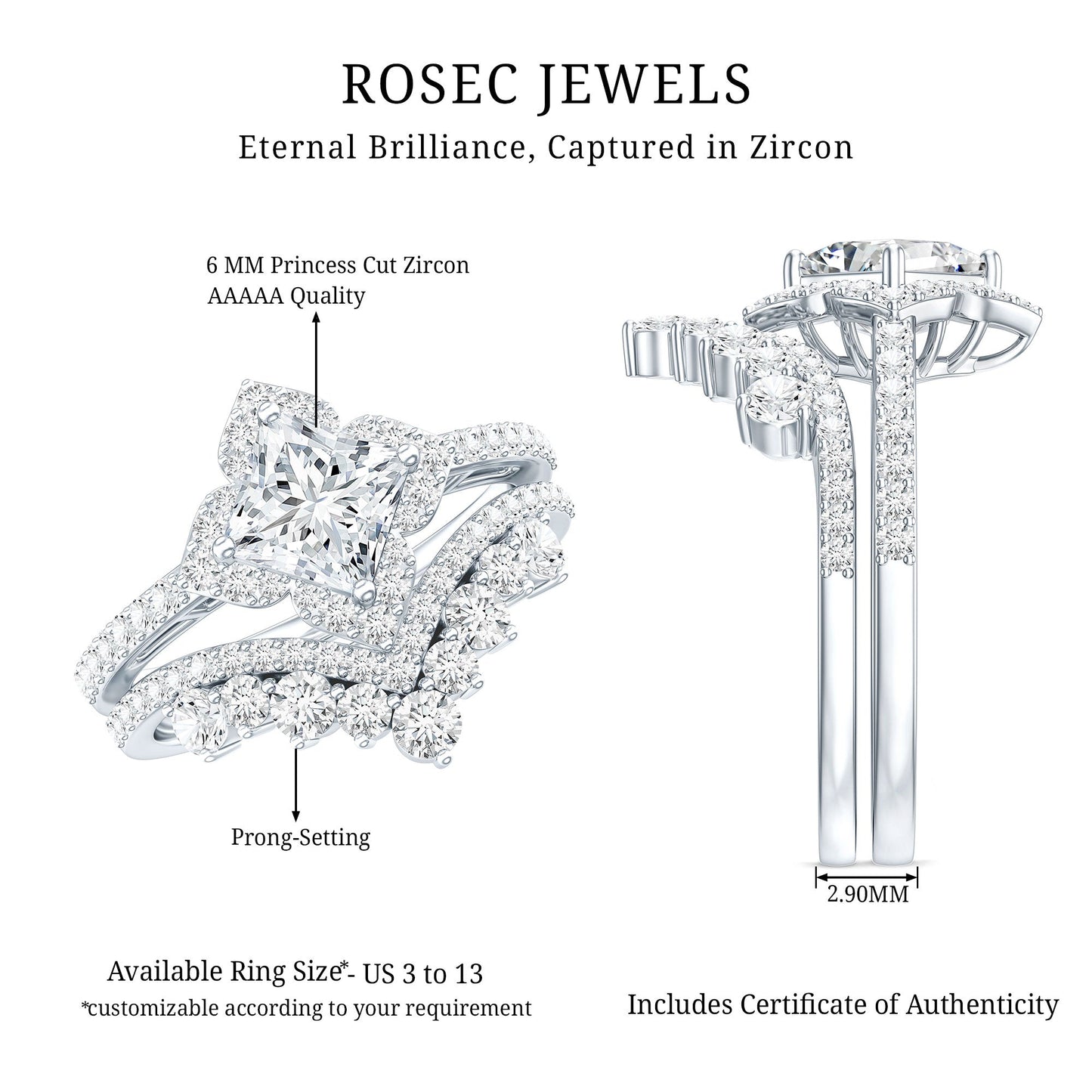 2.50 CT Cubic Zirconia Statement Wedding Ring Set With Certificate