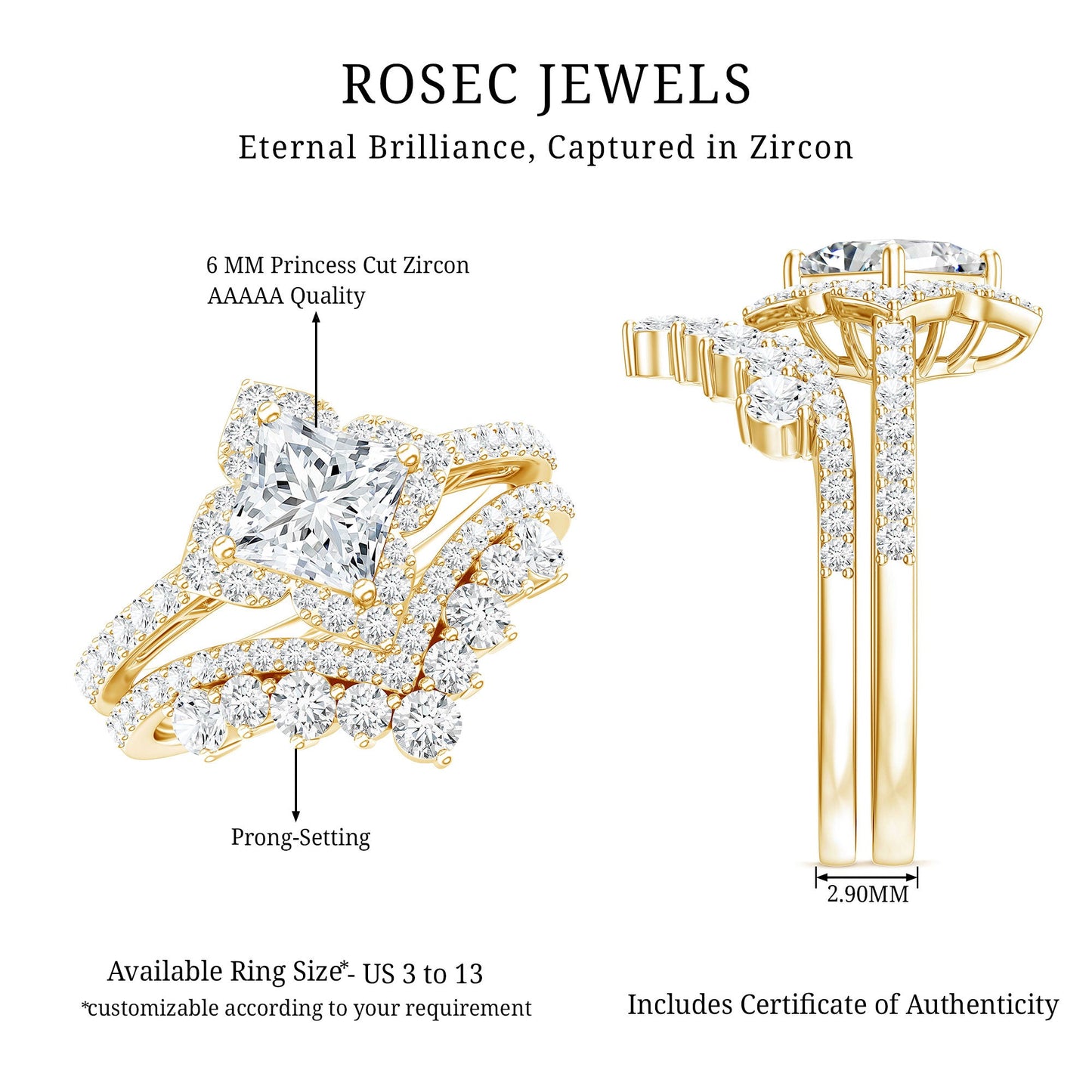 2.50 CT Cubic Zirconia Statement Wedding Ring Set With Certificate