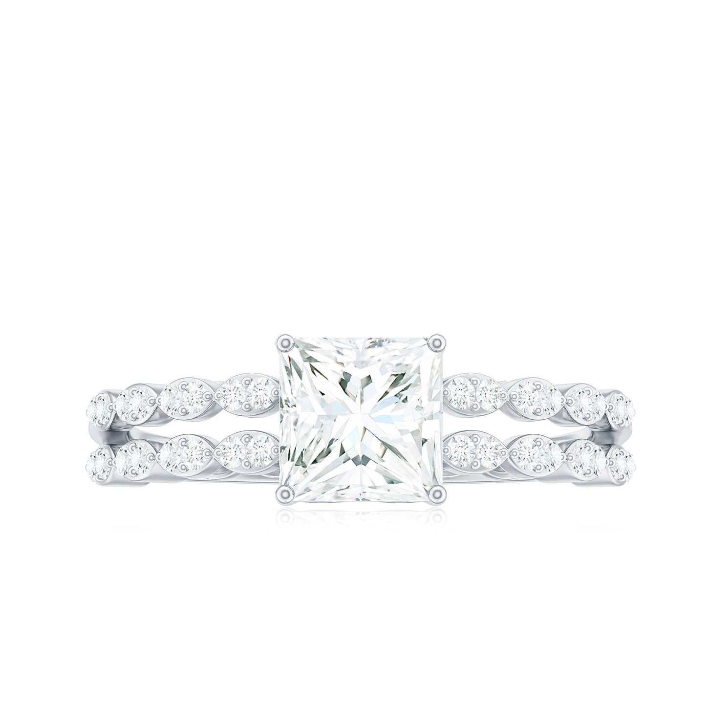 Princess Cut Zircon Double Band Engagement Ring with Side Stones