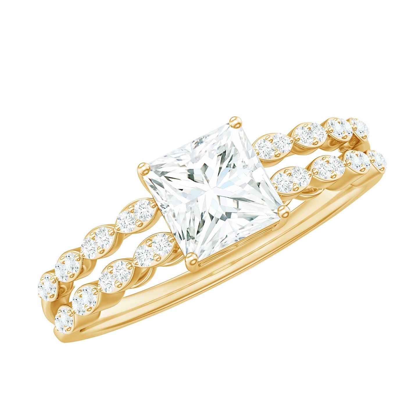 Princess Cut Zircon Double Band Engagement Ring with Side Stones