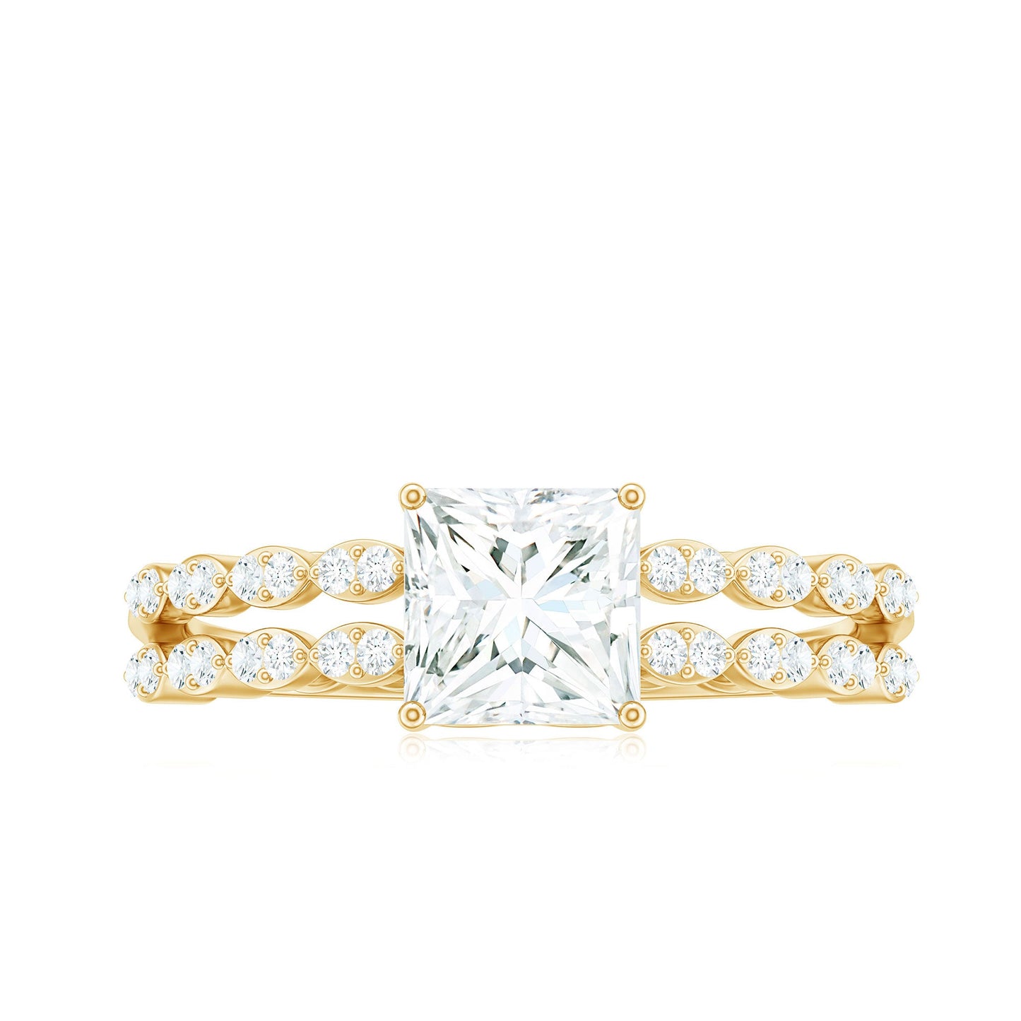 Princess Cut Zircon Double Band Engagement Ring with Side Stones
