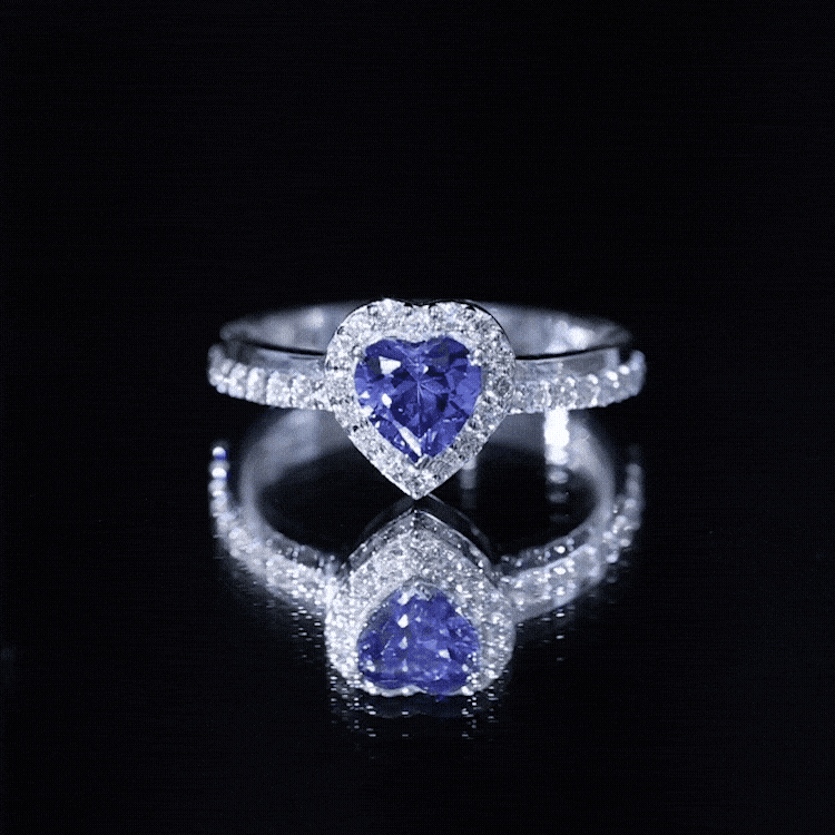 Certified 1 Carat Lab Grown Blue Sapphire Heart Engagement Ring with Diamond Halo