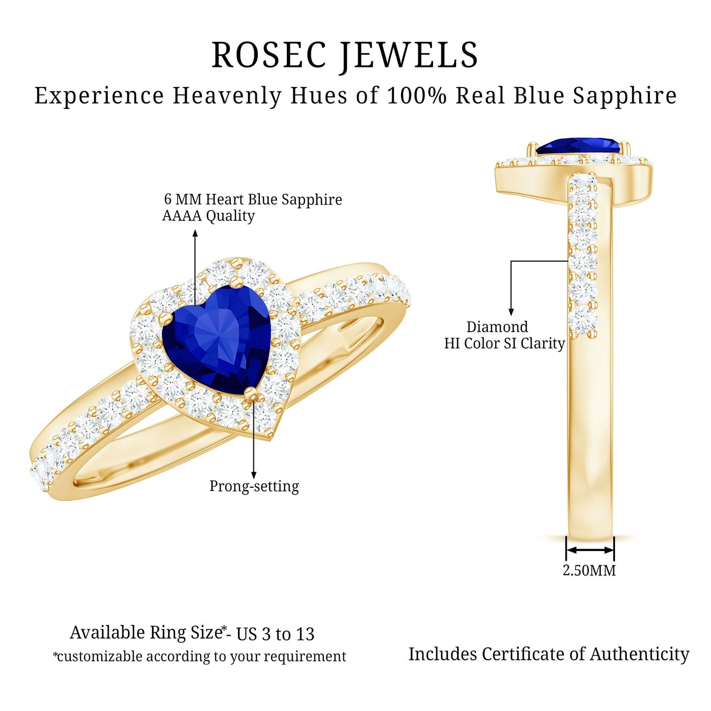 Certified 1 Carat Lab Grown Blue Sapphire Heart Engagement Ring with Diamond Halo