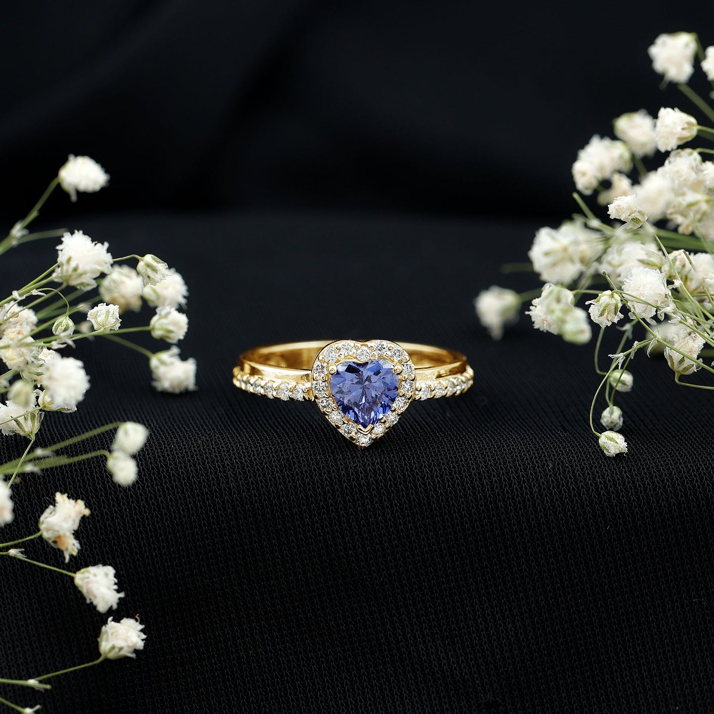 Certified 1 Carat Lab Grown Blue Sapphire Heart Engagement Ring with Diamond Halo