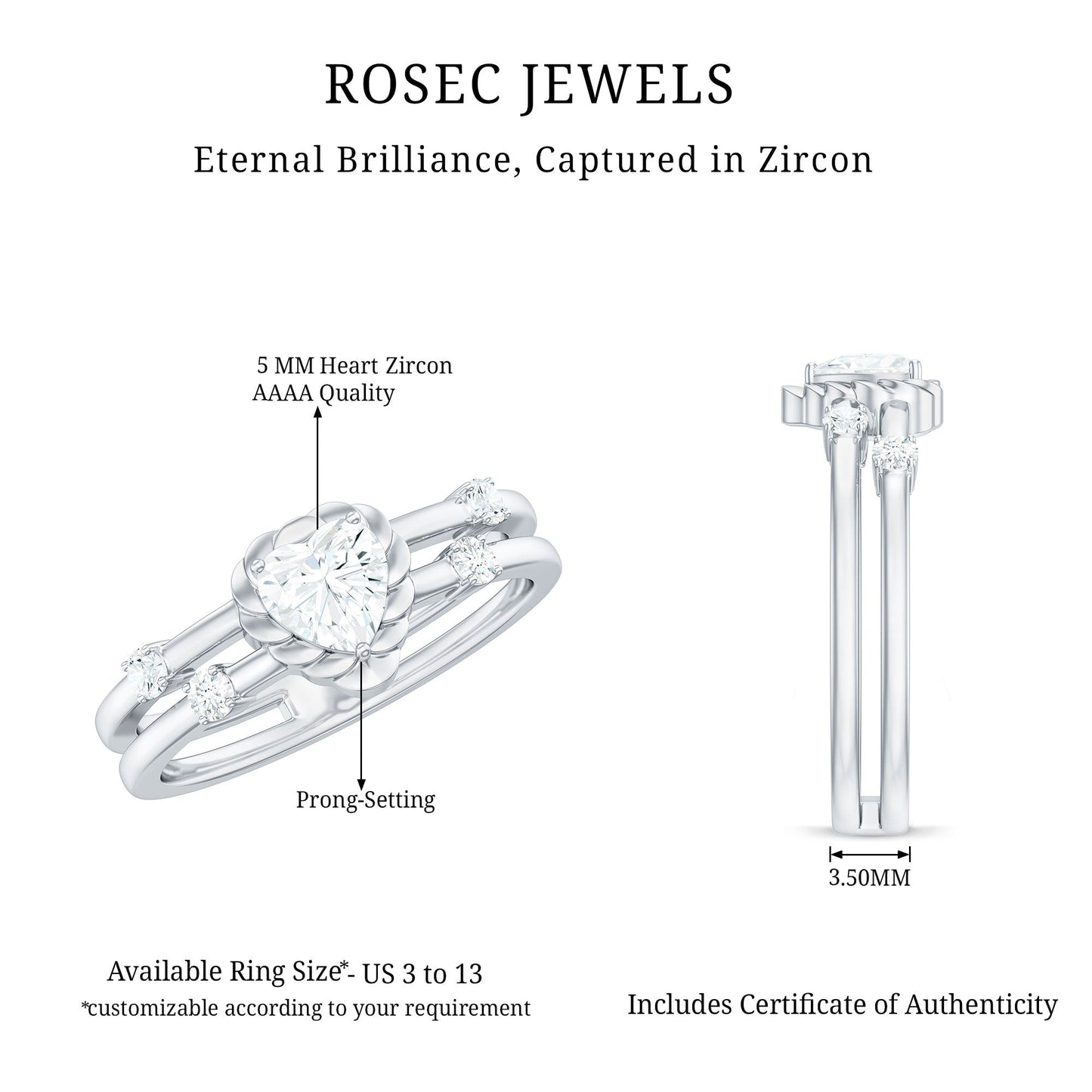 Zircon Solitaire Double Band Ring