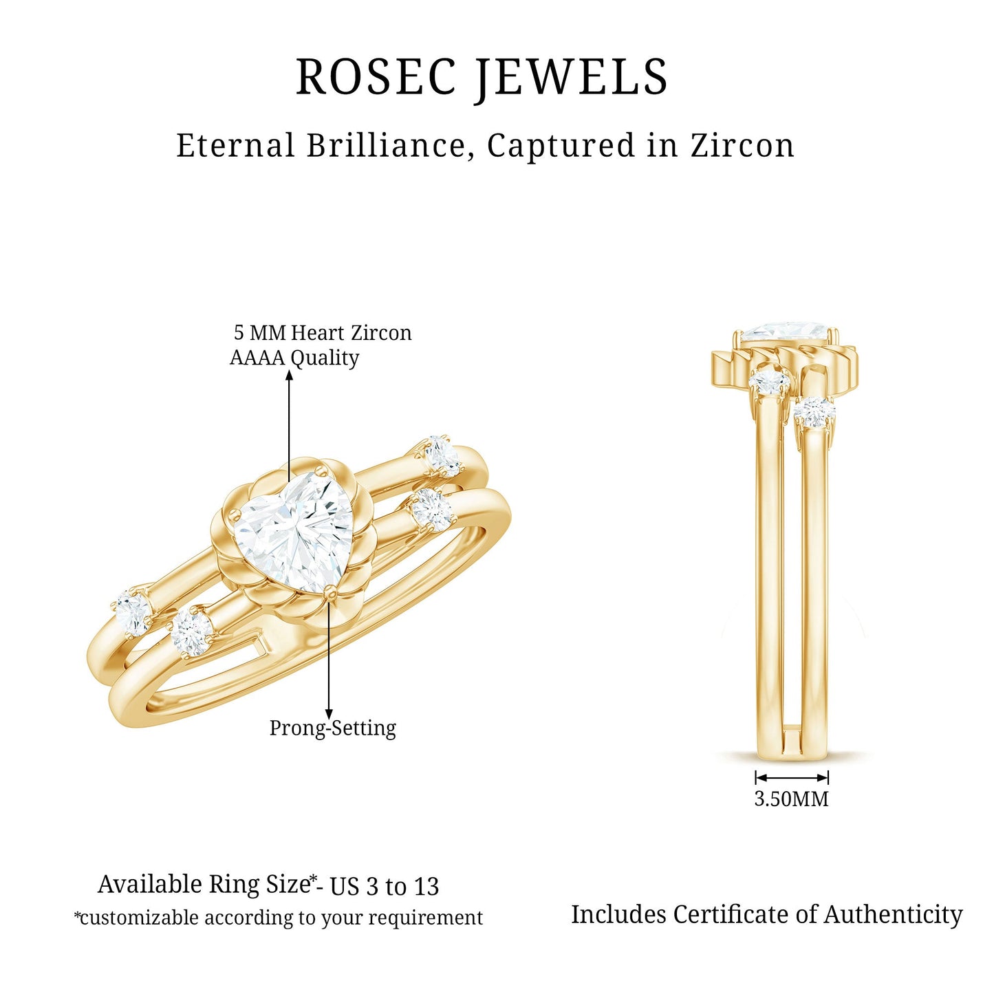 Zircon Solitaire Double Band Ring