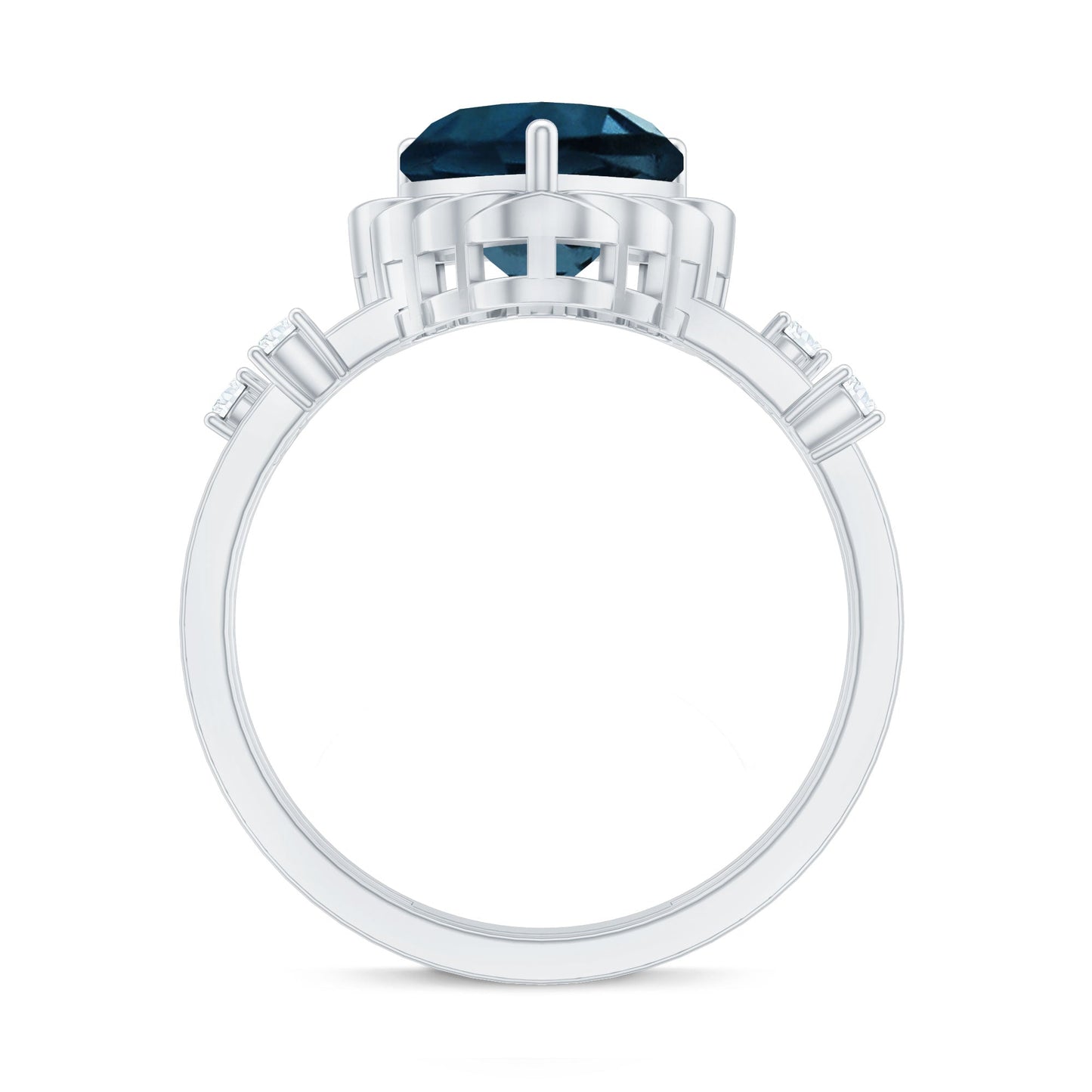 3/4 CT Heart Shape London Blue Topaz Double Band Ring with Diamond