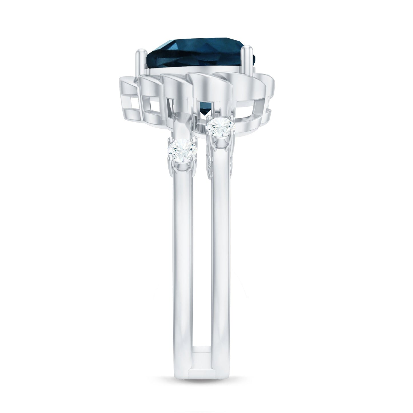 3/4 CT Heart Shape London Blue Topaz Double Band Ring with Diamond