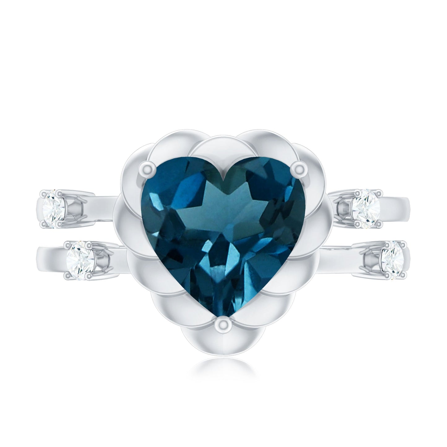 3/4 CT Heart Shape London Blue Topaz Double Band Ring with Diamond