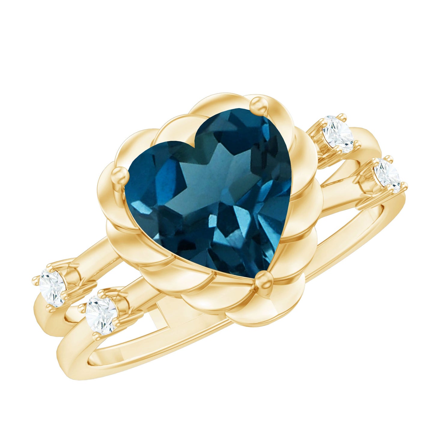 3/4 CT Heart Shape London Blue Topaz Double Band Ring with Diamond