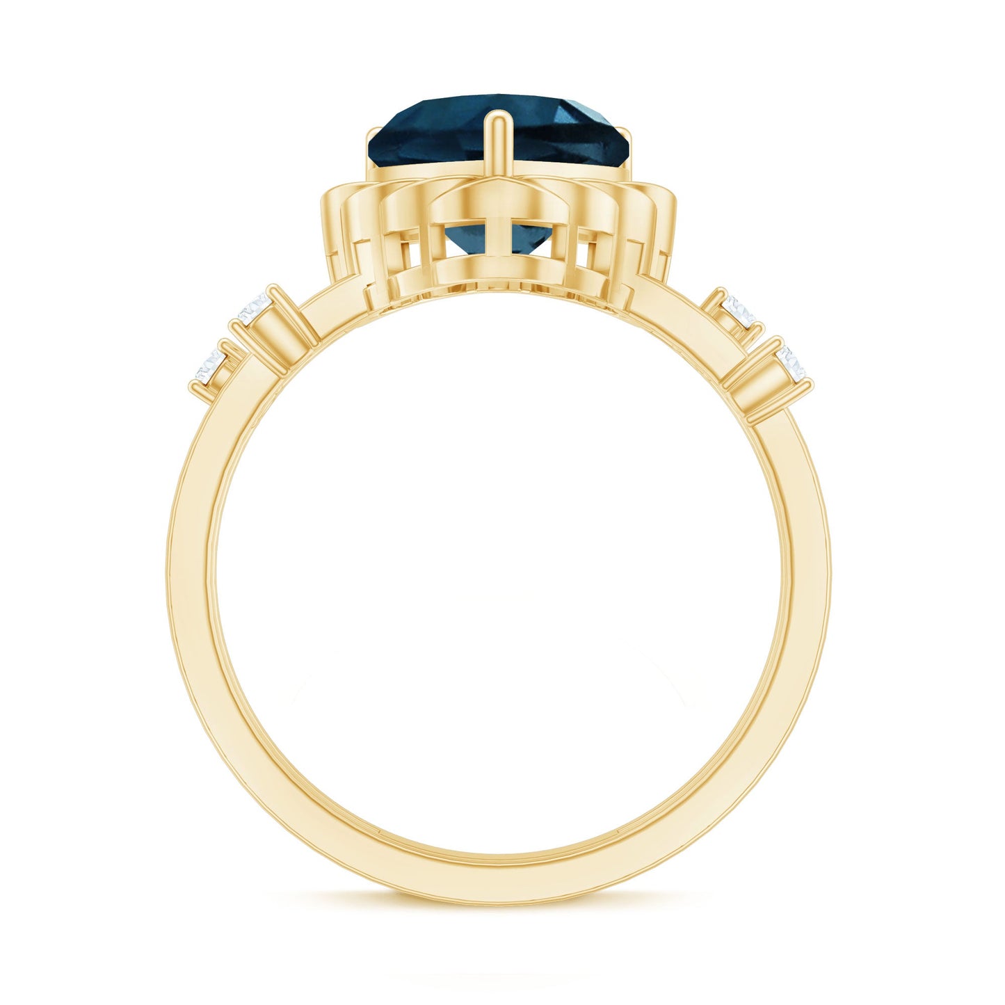 3/4 CT Heart Shape London Blue Topaz Double Band Ring with Diamond