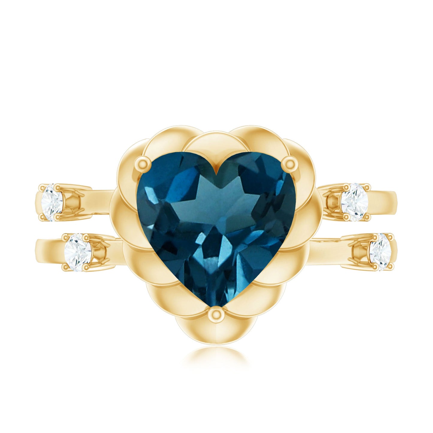 3/4 CT Heart Shape London Blue Topaz Double Band Ring with Diamond