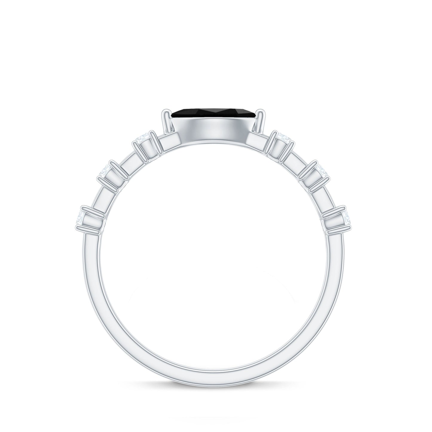 4x8mm Marquise Cut Black Onyx Minimal East West Ring with Diamond