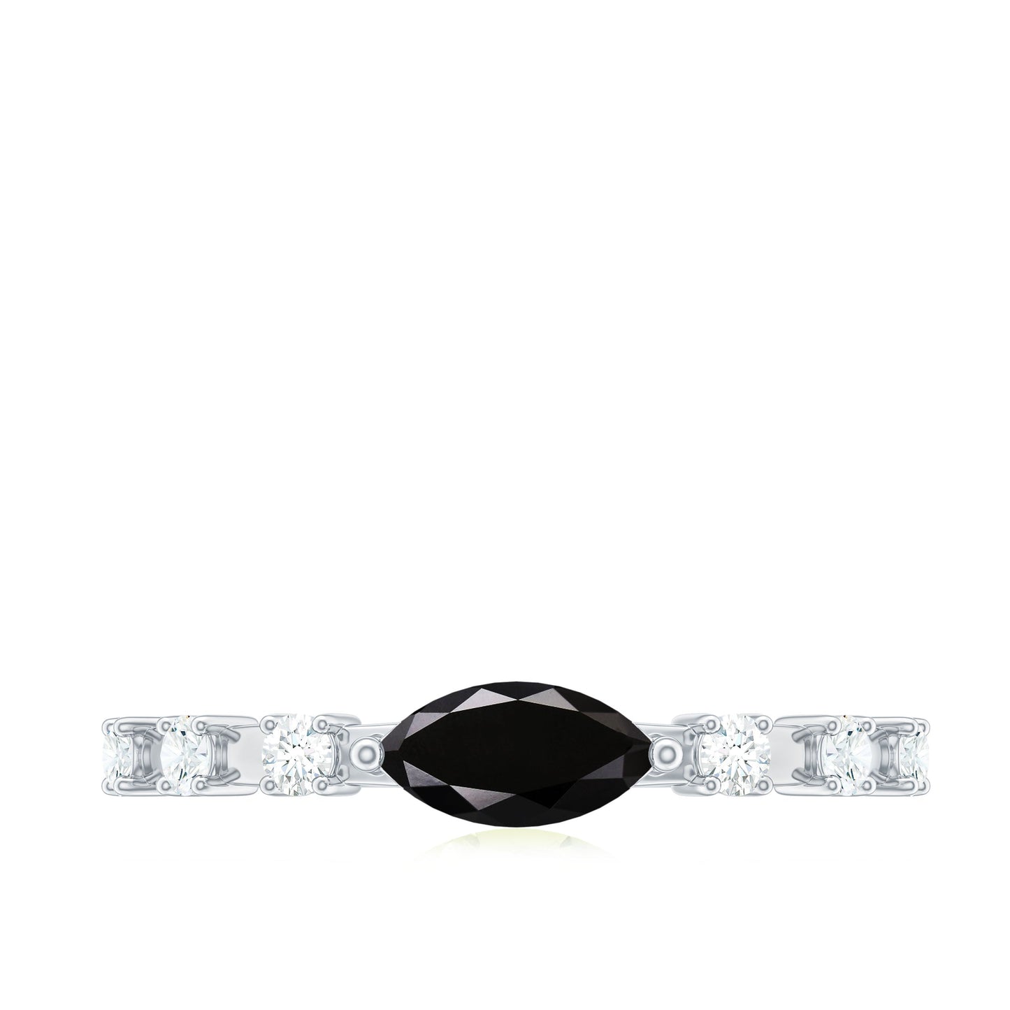 4x8mm Marquise Cut Black Onyx Minimal East West Ring with Diamond