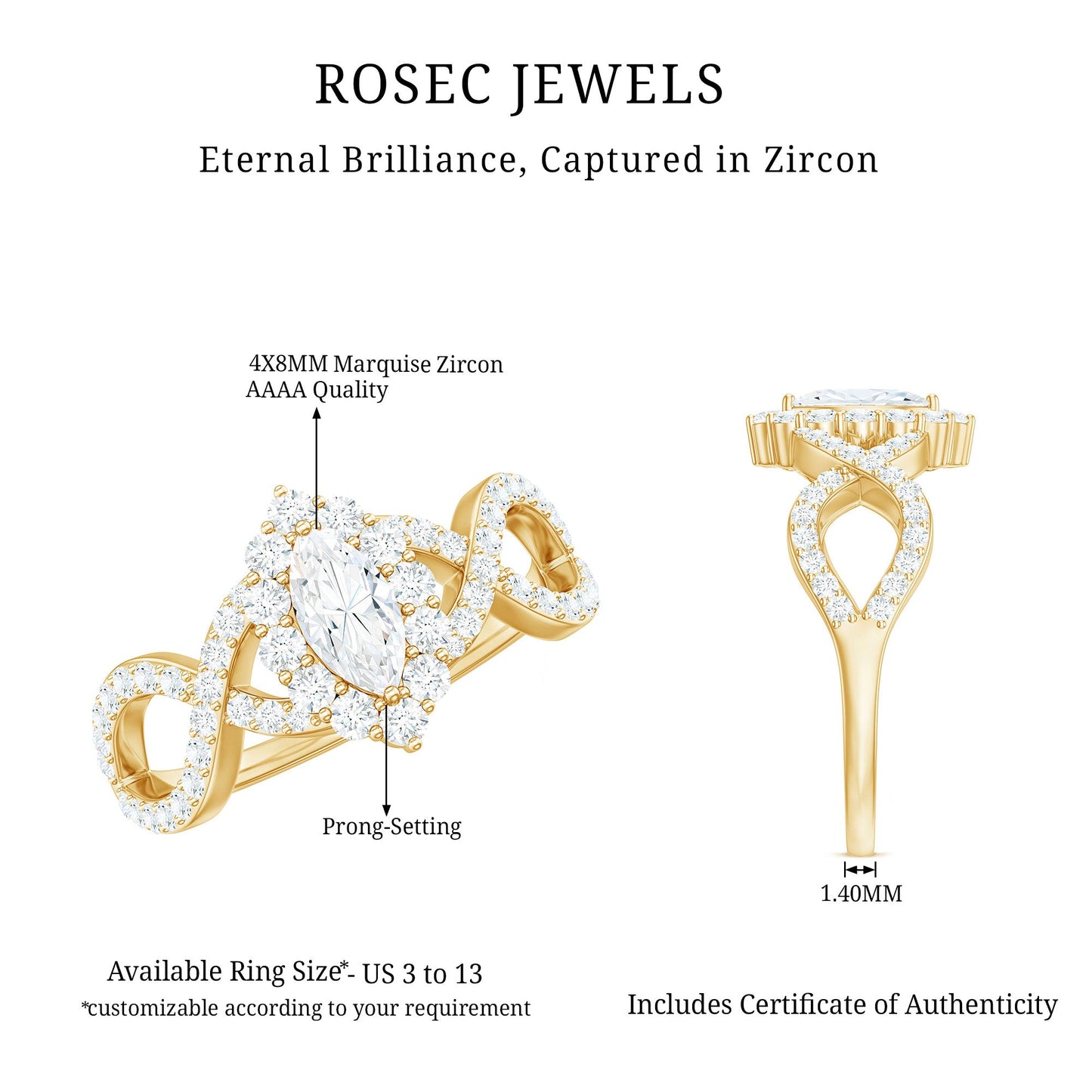 1.50 CT Marquise Cut Zircon Crossover Engagement Ring