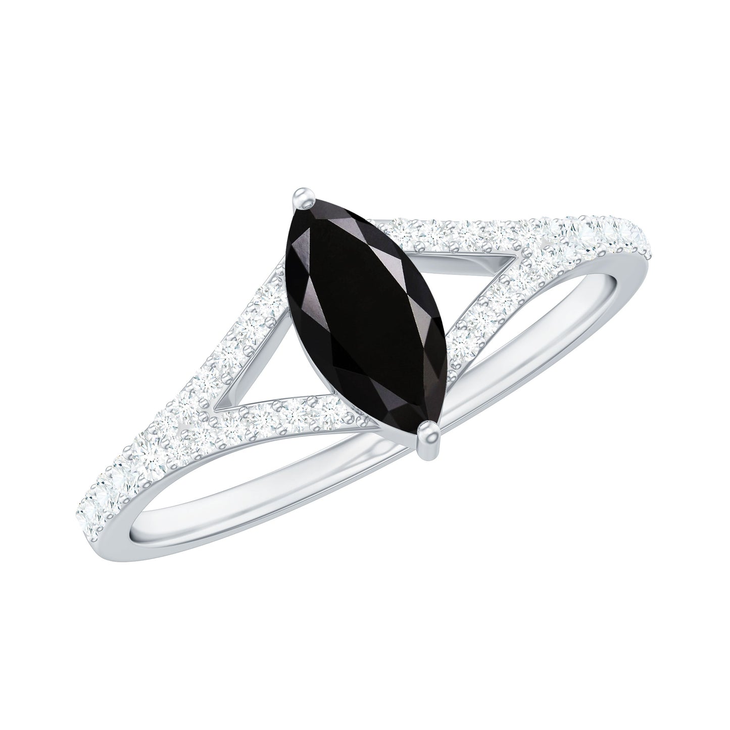 4X8mm Marquise Cut Black Onyx Minimal Engagement Ring with Diamond