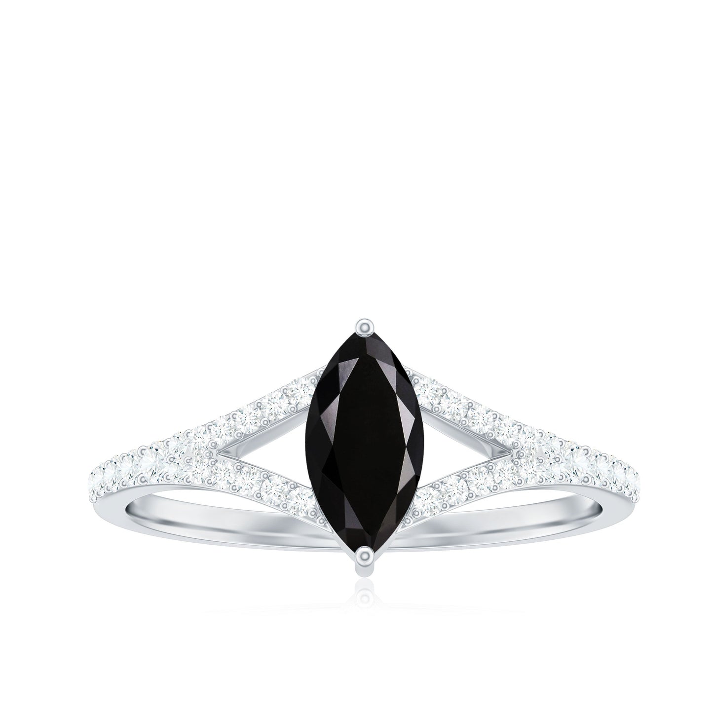 4X8mm Marquise Cut Black Onyx Minimal Engagement Ring with Diamond