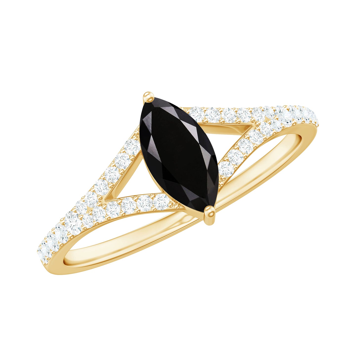 4X8mm Marquise Cut Black Onyx Minimal Engagement Ring with Diamond