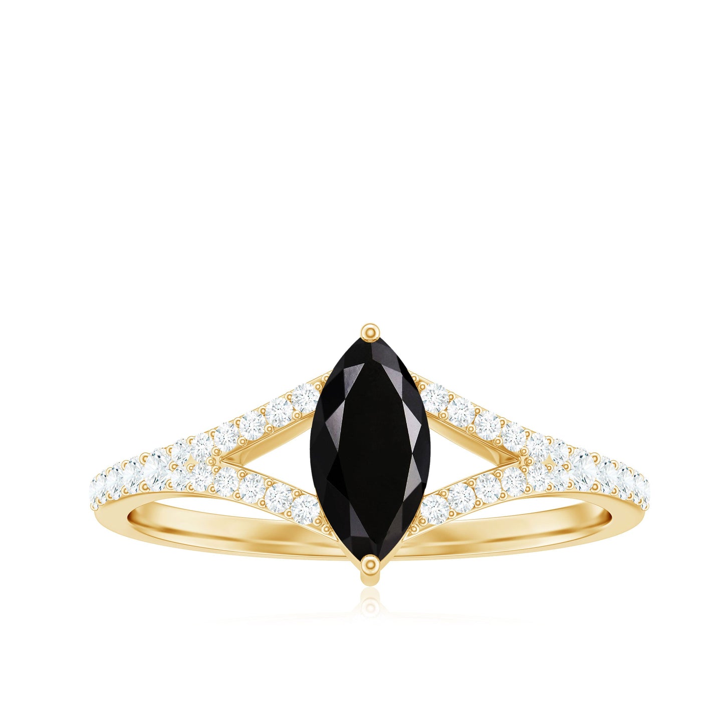 4X8mm Marquise Cut Black Onyx Minimal Engagement Ring with Diamond