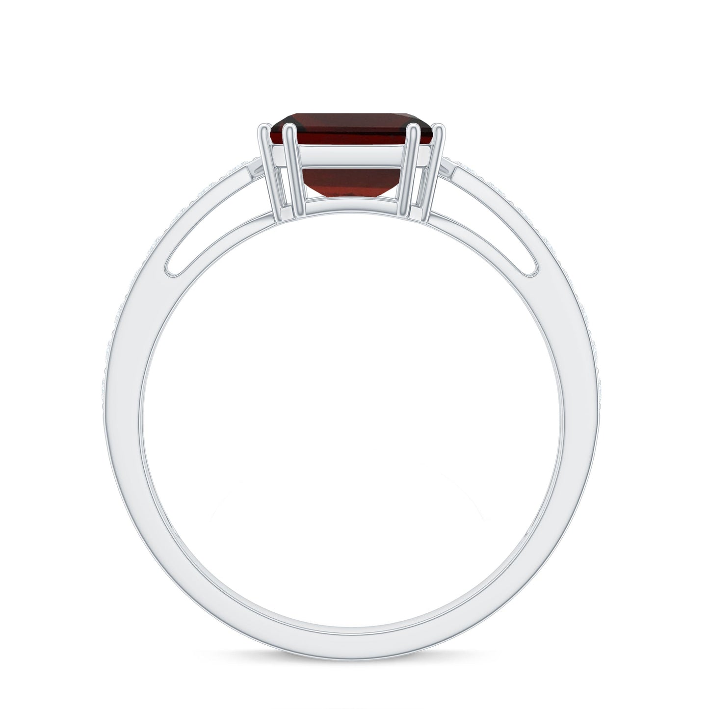 Natural Garnet 8 mm Asscher Cut Engagement Ring with Diamond