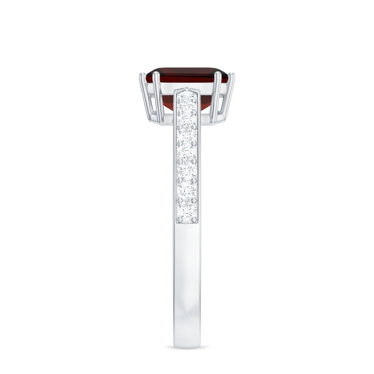 Natural Garnet 8 mm Asscher Cut Engagement Ring with Diamond