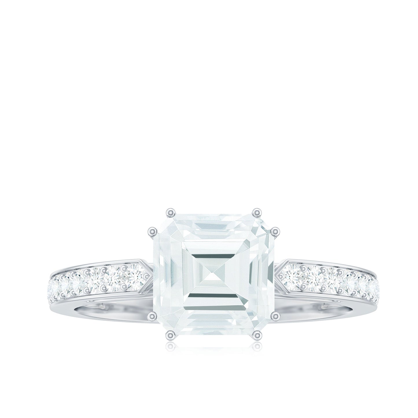 3.50 CT Asscher Cut Moissanite Solitaire Engagement Ring with Side Stones