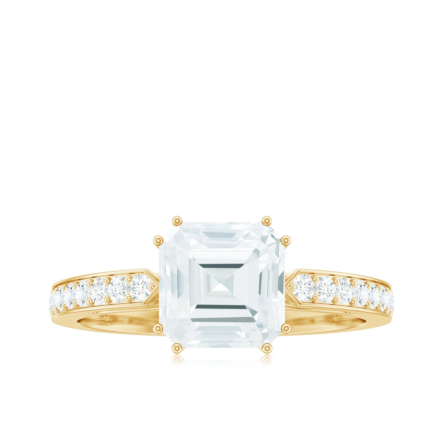 3.50 CT Asscher Cut Moissanite Solitaire Engagement Ring with Side Stones