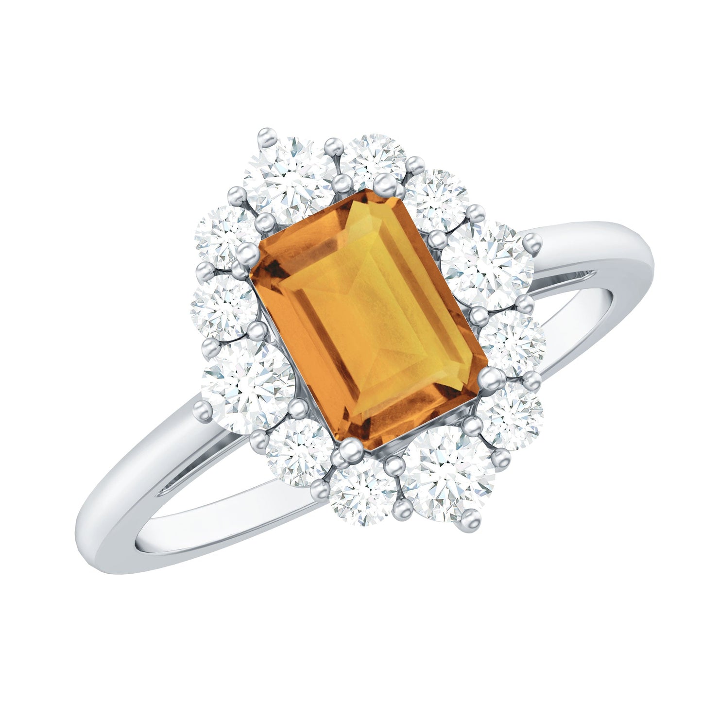 Certified Real Citrine Emerald Cut Engagement Ring with Moissanite Halo