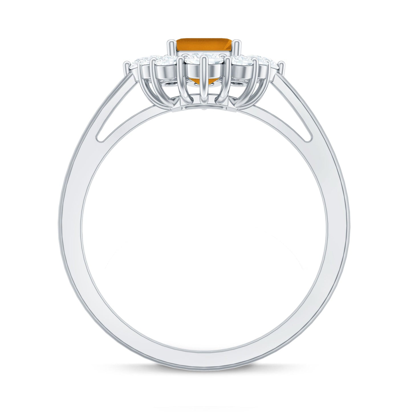Certified Real Citrine Emerald Cut Engagement Ring with Moissanite Halo