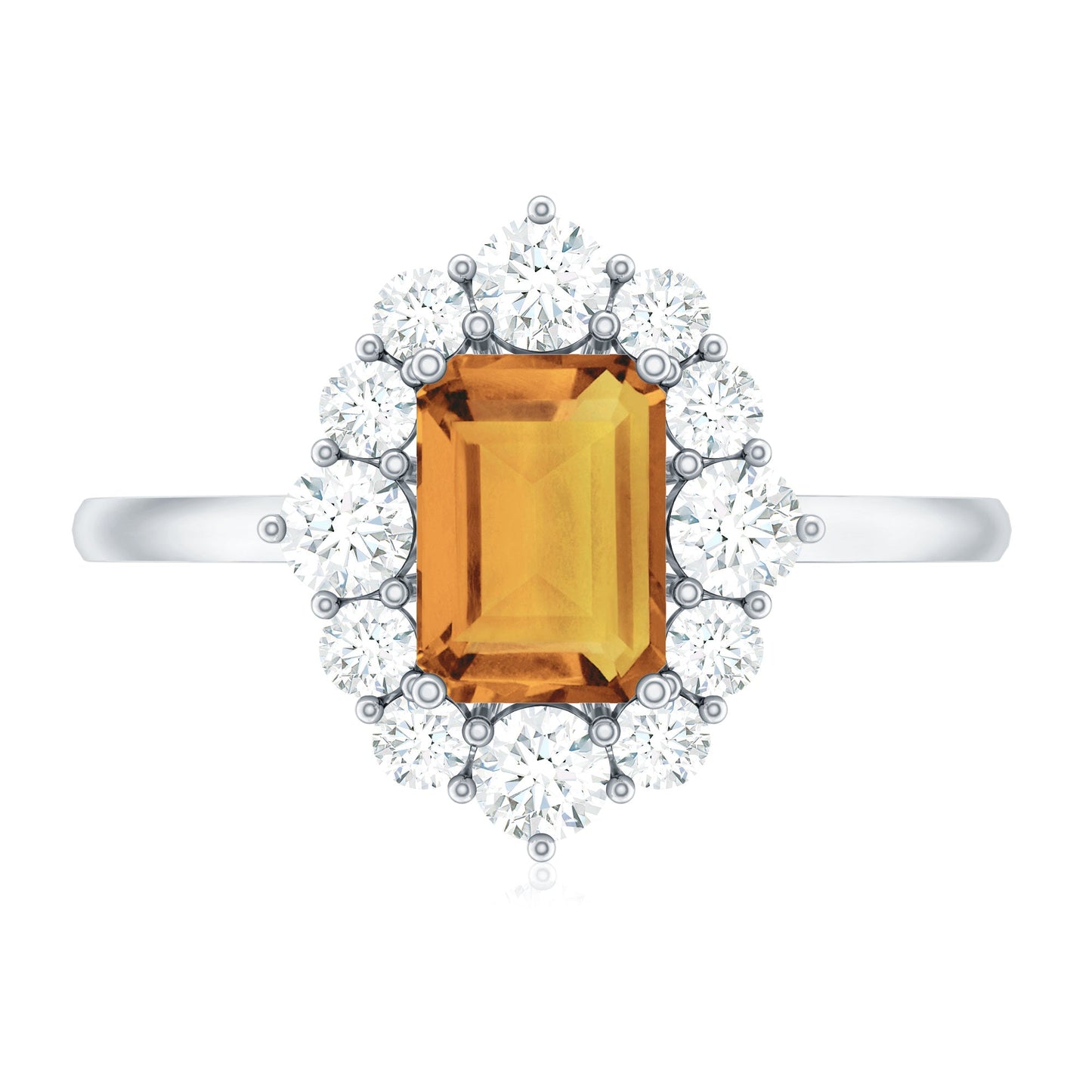 Certified Real Citrine Emerald Cut Engagement Ring with Moissanite Halo
