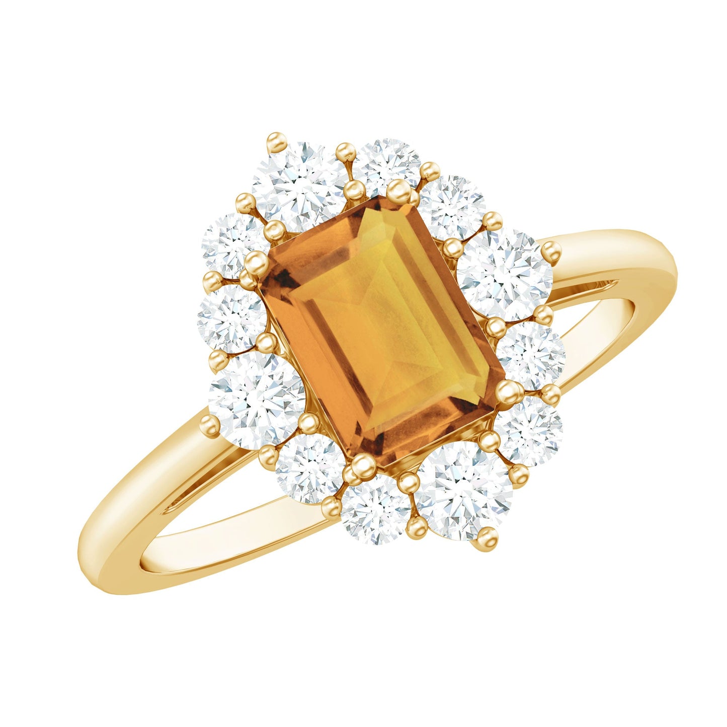 Certified Real Citrine Emerald Cut Engagement Ring with Moissanite Halo