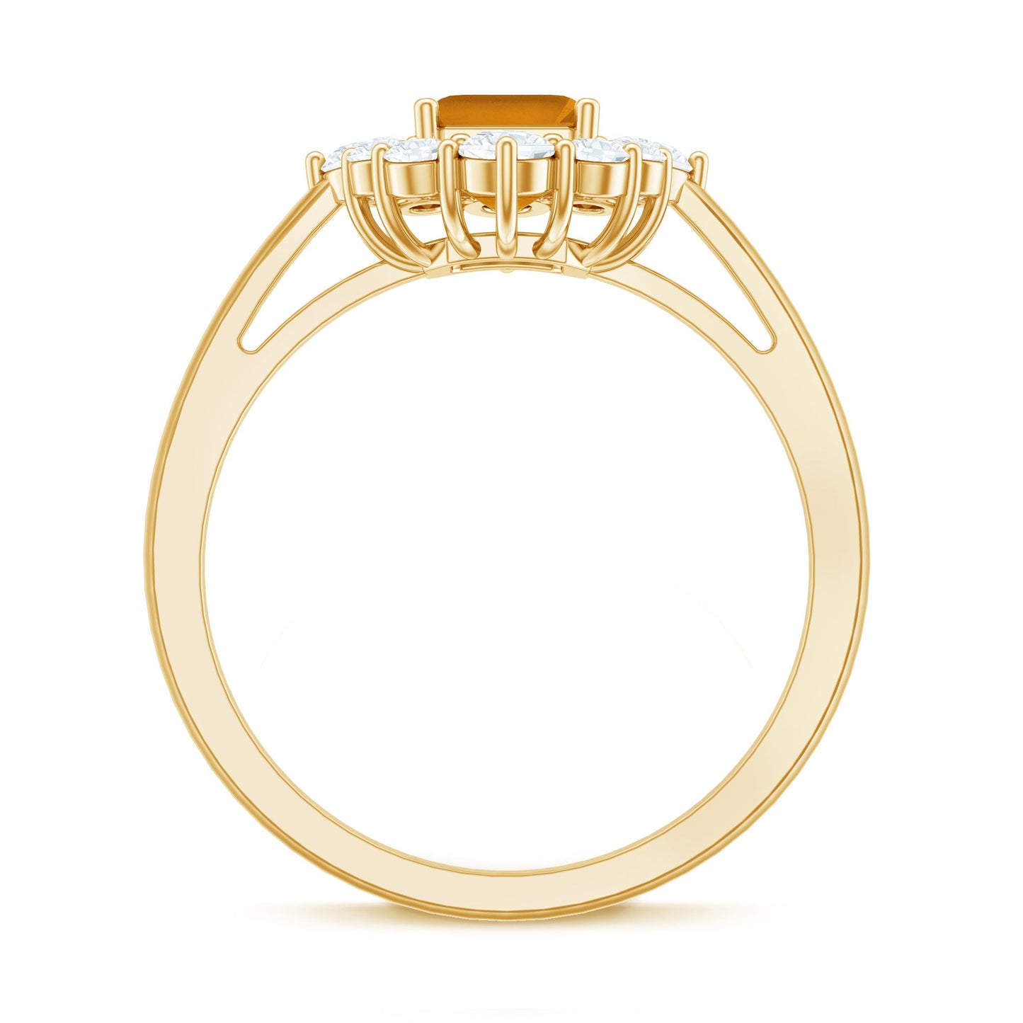 Certified Real Citrine Emerald Cut Engagement Ring with Moissanite Halo