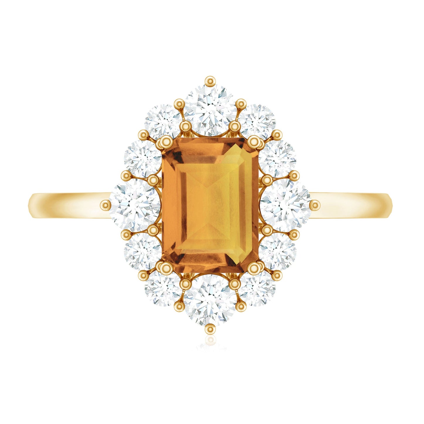 Certified Real Citrine Emerald Cut Engagement Ring with Moissanite Halo