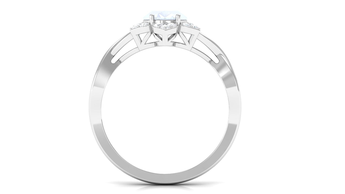 3/4 CT Oval Cut Solitaire Moonstone and Diamond Floral Halo Ring